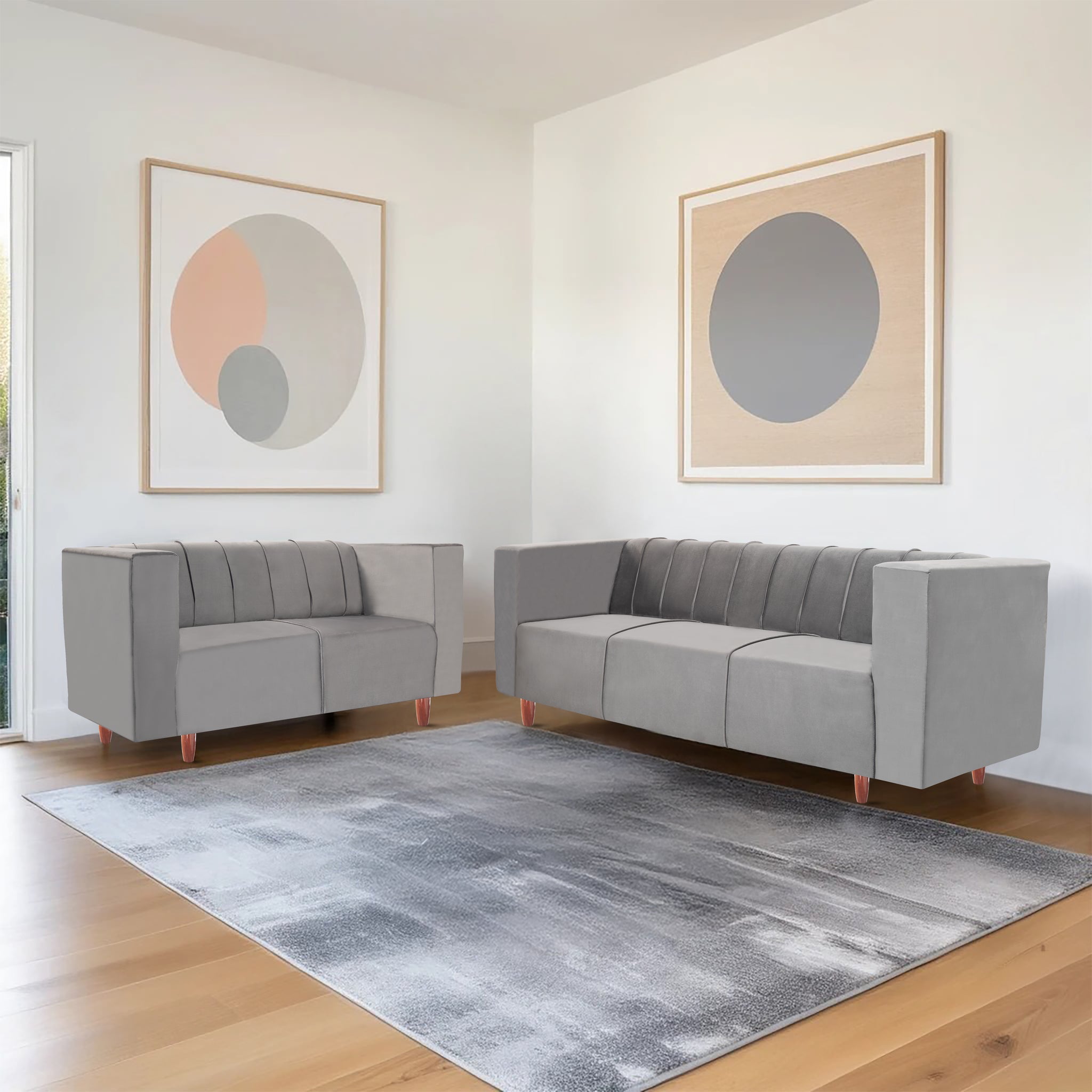 Sydney 5 Seater Sofa- (3+2) ( Premium Holland Fabric - Grey)