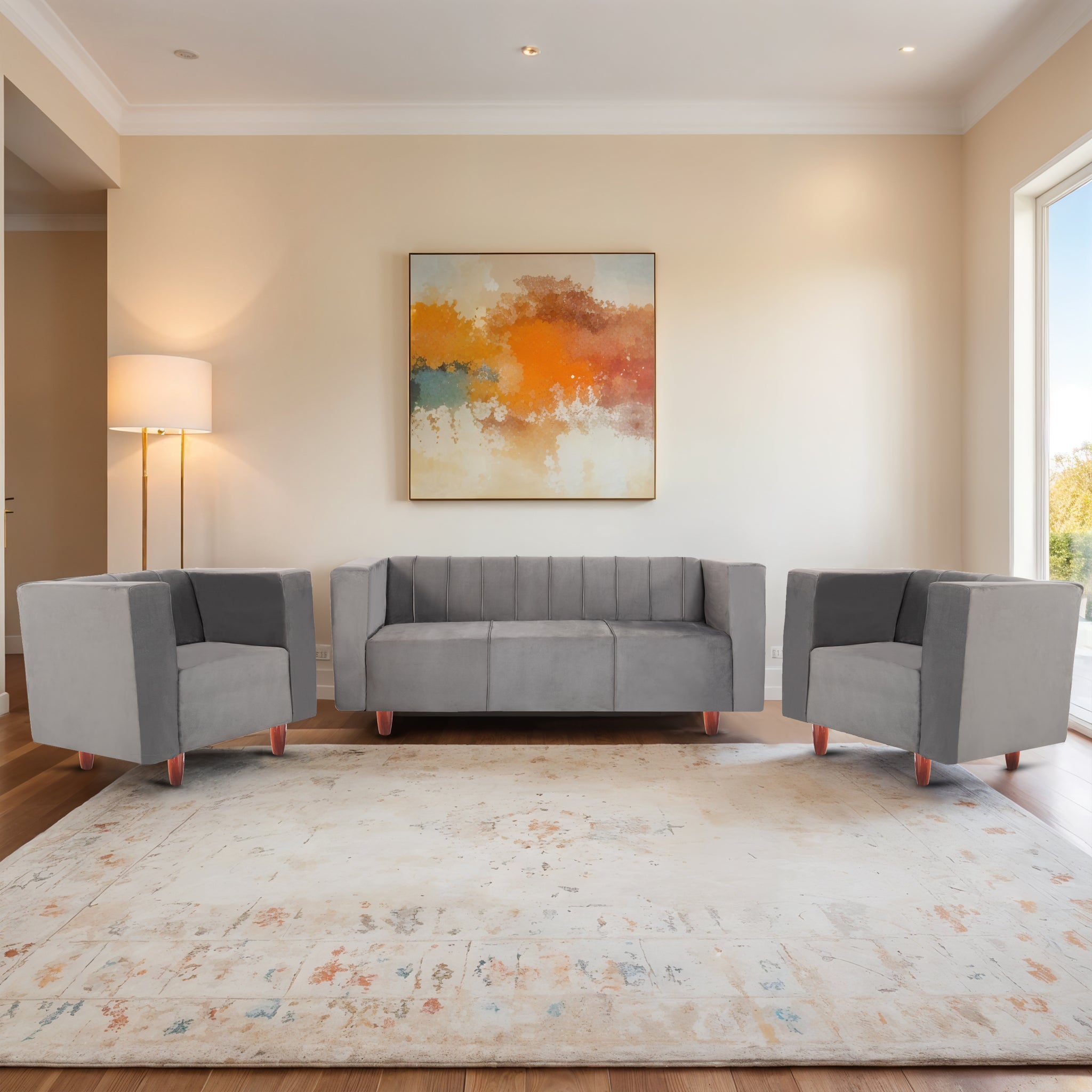Sydney 5 Seater Sofa- (3+1+1) ( Premium Holland Fabric - Grey)