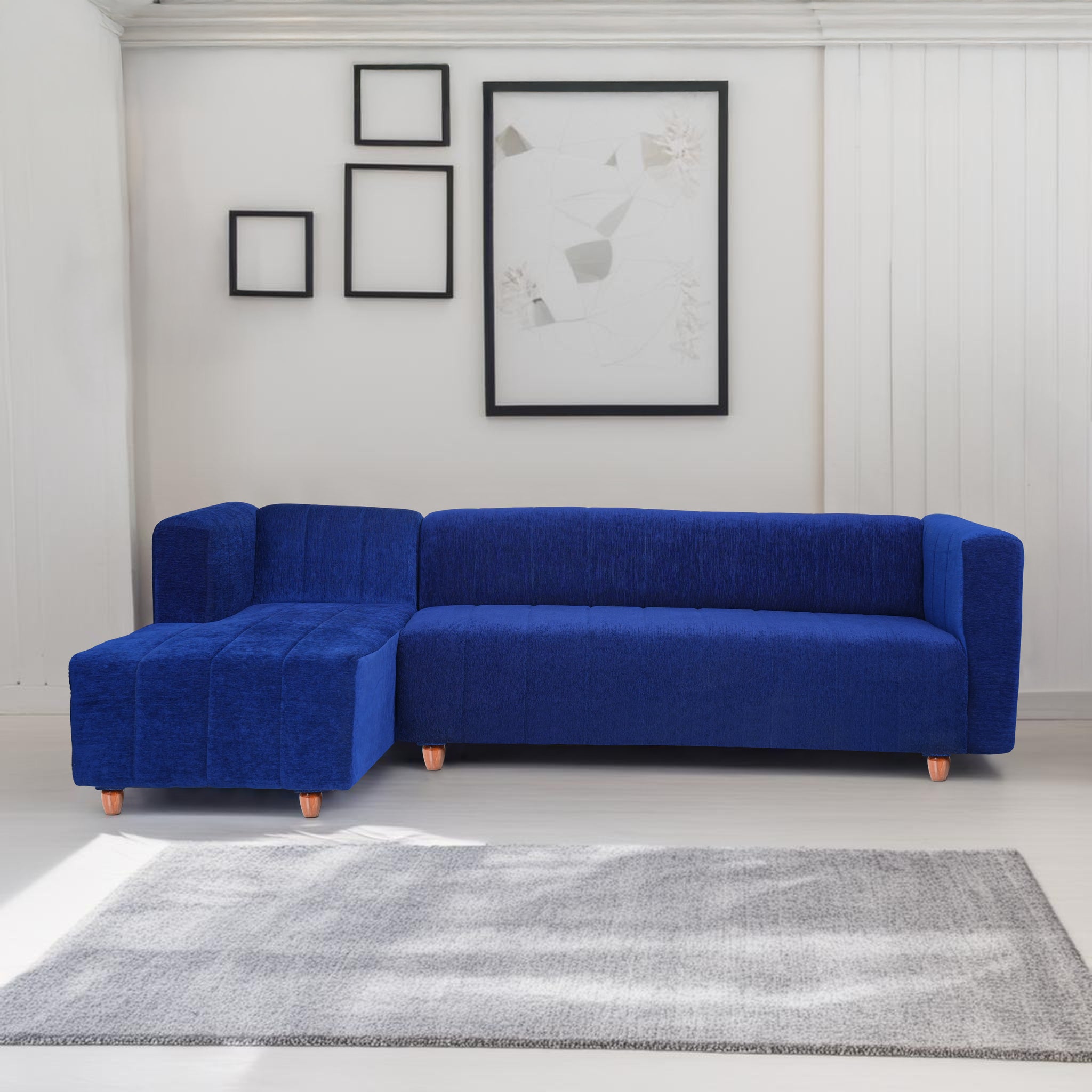 Tokyo 6 Seater Sofa Left Corner- ( Premium Molfino Fabric- Blue )