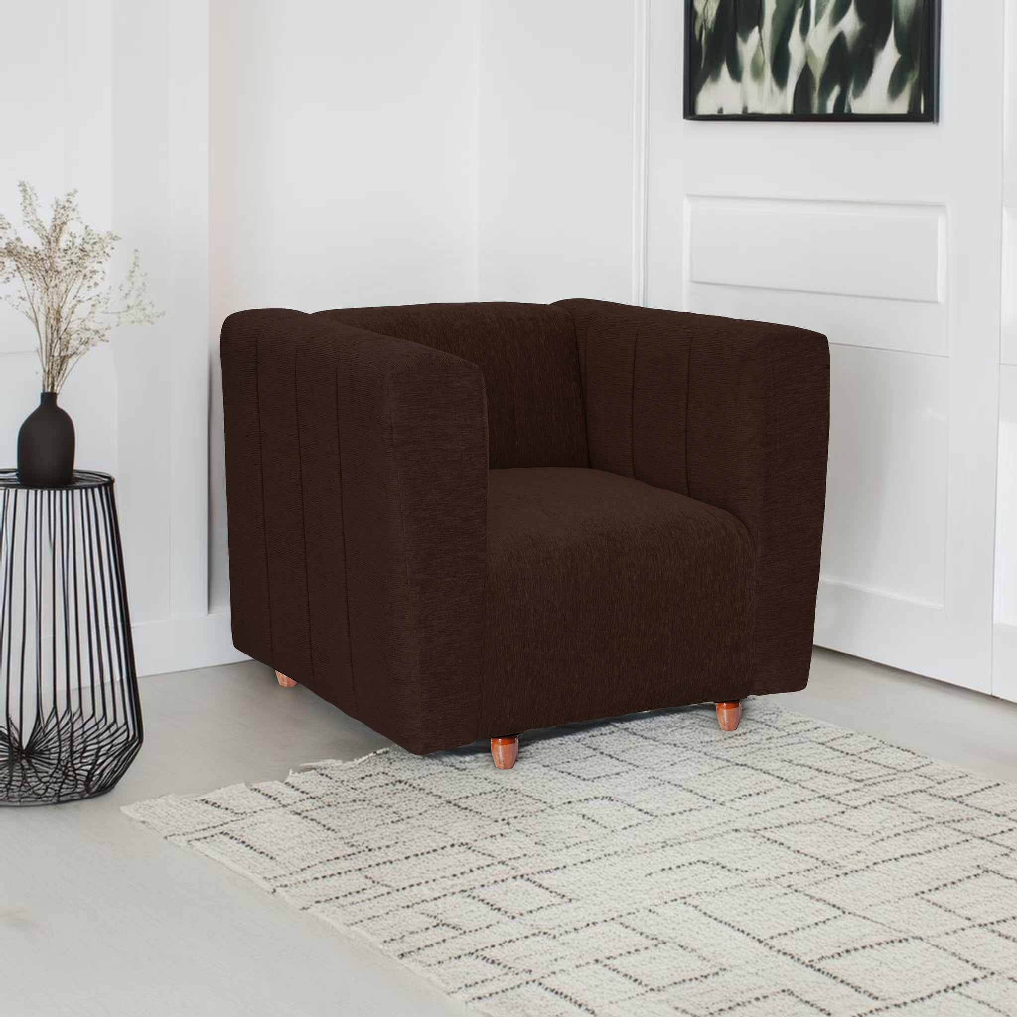 Tokyo 1 Seater Sofa- ( Premium Molfino Fabric- Brown )