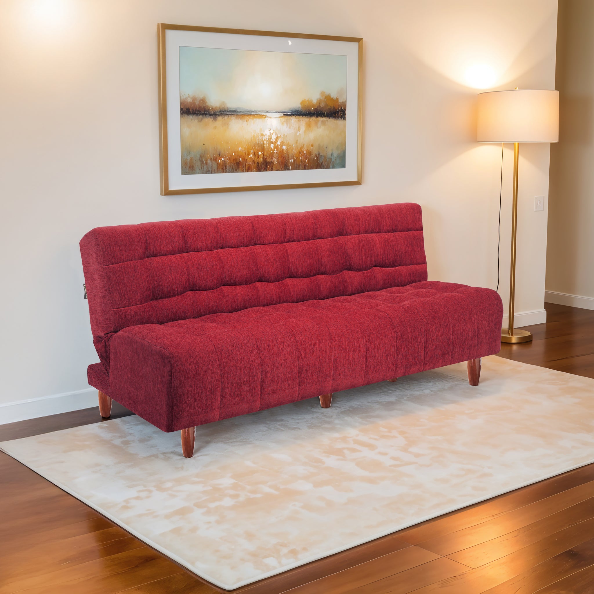 Florida Neo 3 Seater Wooden Sofa Cum Bed - ( Premium Molfino Fabric- Maroon)