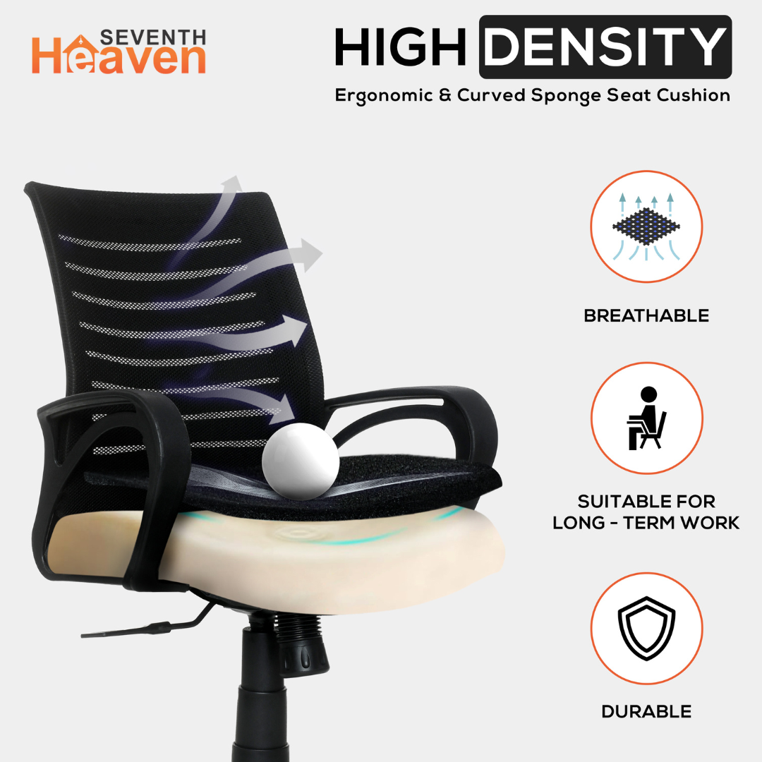 Seventh Heaven Blaze Mid Back c Office Chair for Work from Home | Study Chair | Revolving Chair | Computer Chair : 3 years warranty ( Heavy Duty Powder Coated Metal Base, Black )