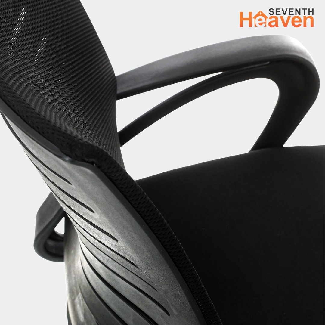 Seventh Heaven Blaze Mid Back c Office Chair for Work from Home | Study Chair | Revolving Chair | Computer Chair : 3 years warranty ( Heavy Duty Powder Coated Metal Base, Black )