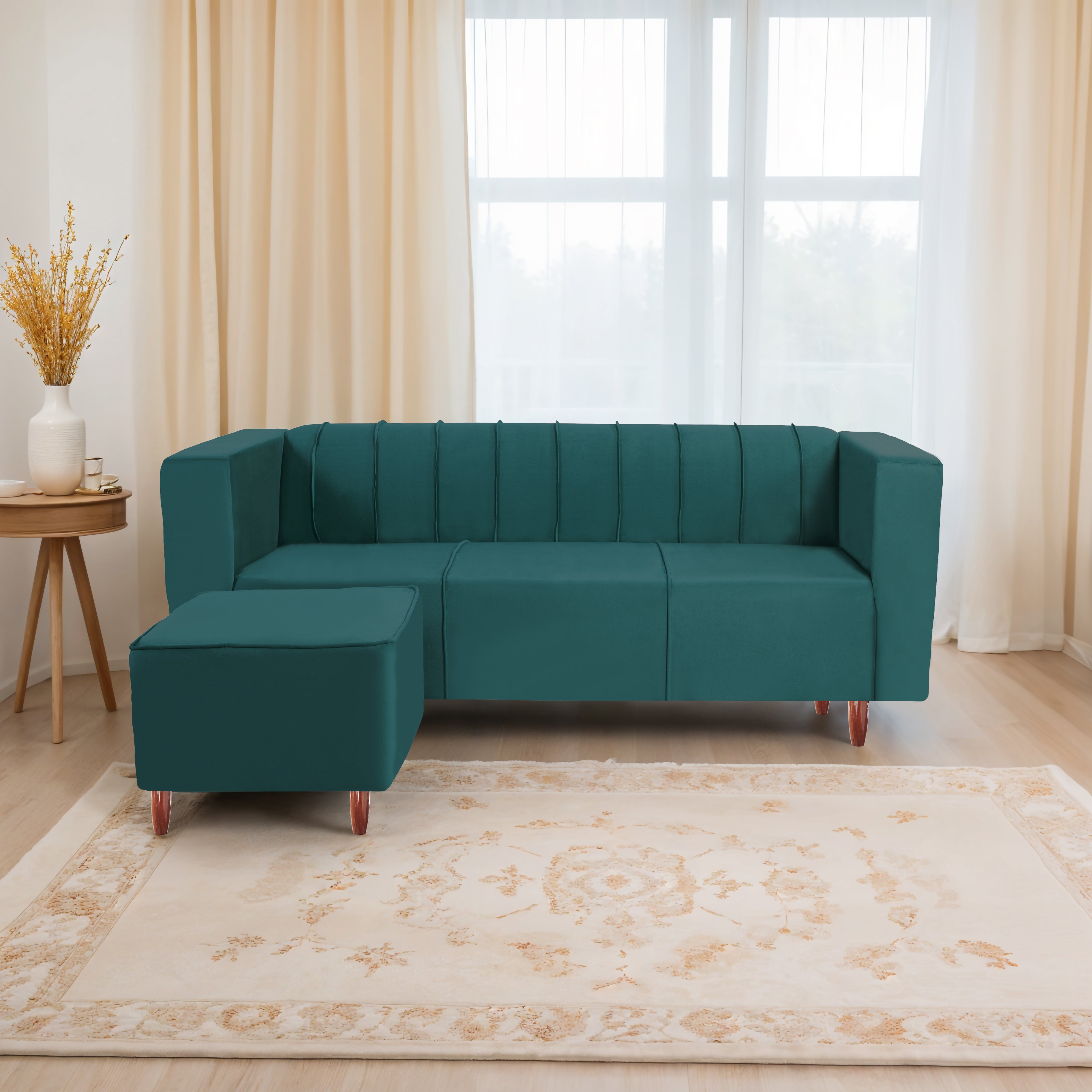 Sydney 4 Seater Sofa with Ottoman- ( Premium Holland Fabric- Teal )
