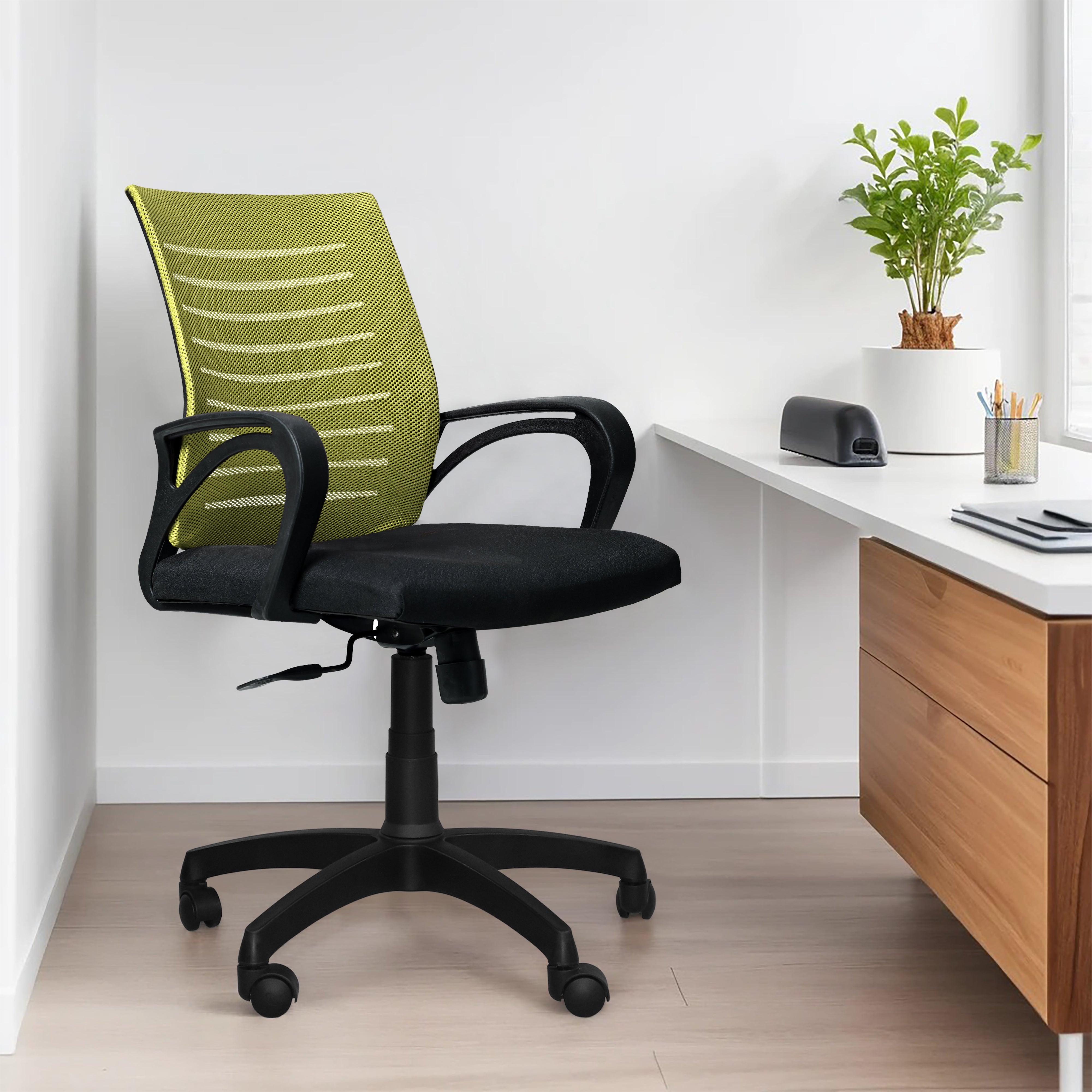 Bolt Mid-Back (Nylon Base) Office Chair – Ergonomic, Durable & Versatile (Green Mesh)