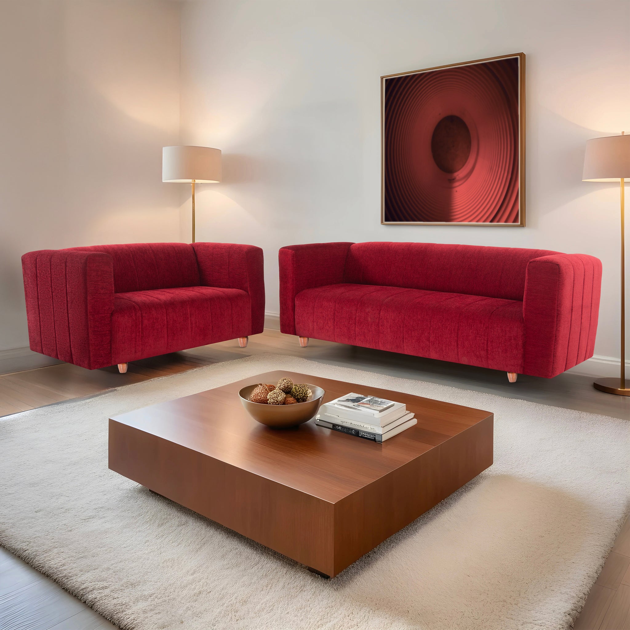 Tokyo 5 Seater Sofa- (3+2) ( Premium Molfino Fabric - Maroon)
