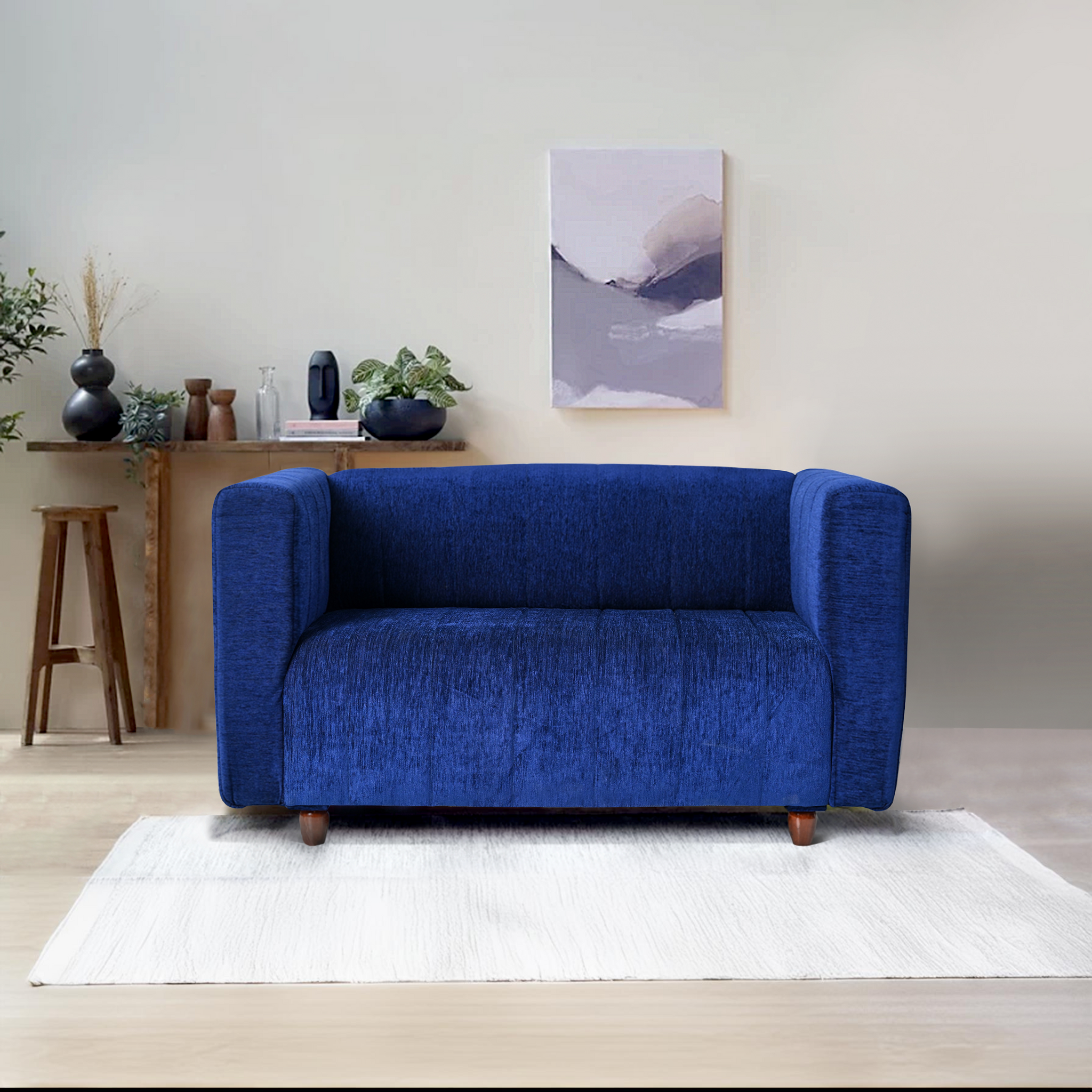 Seventh Heaven Tokyo 2 Seater Sofa, Extra Spacious, Chenille Molfino Fabric: 2 Year Warranty Fabric 2 Seater Sofa Dark blue (Finish Color -Blue, DIY(Do-It-Yourself)