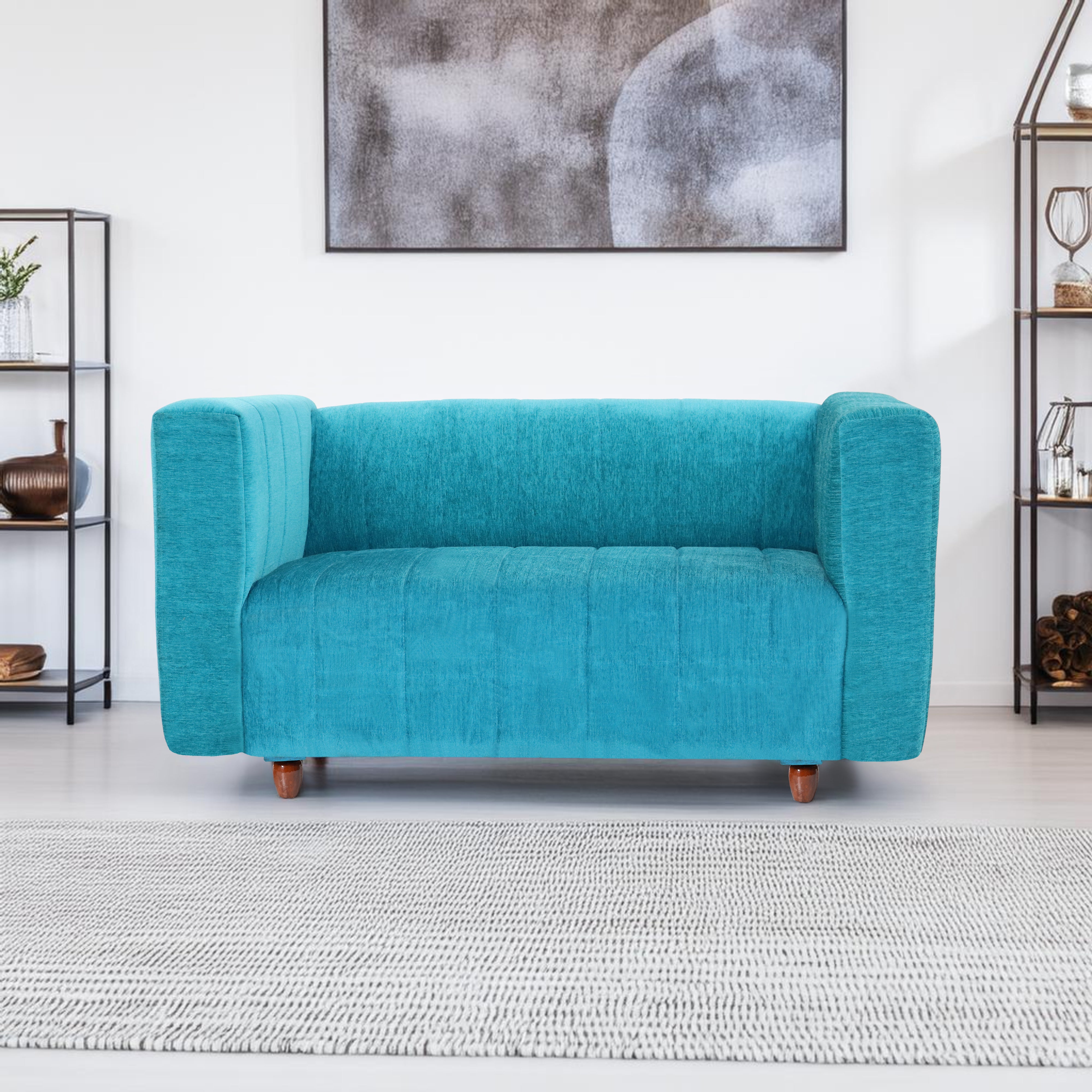 Seventh Heaven Tokyo 2 Seater Sofa, Extra Spacious, Chenille Molfino Fabric: 2 Year Warranty Fabric 2 Seater Sofa Green (Finish Color -Sky Blue, DIY(Do-It-Yourself)