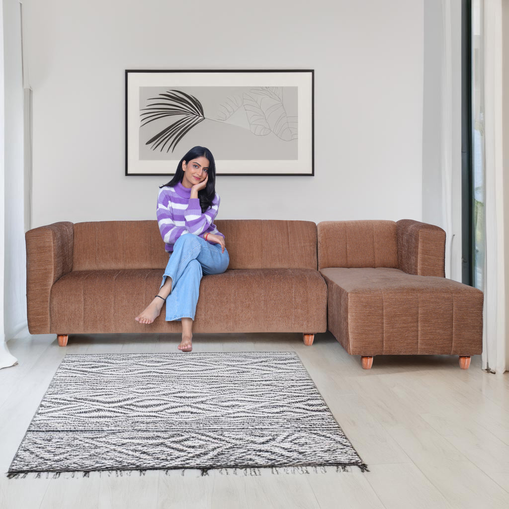 Tokyo 6 Seater Sofa Right Corner- ( Premium Molfino Fabric- Beige )