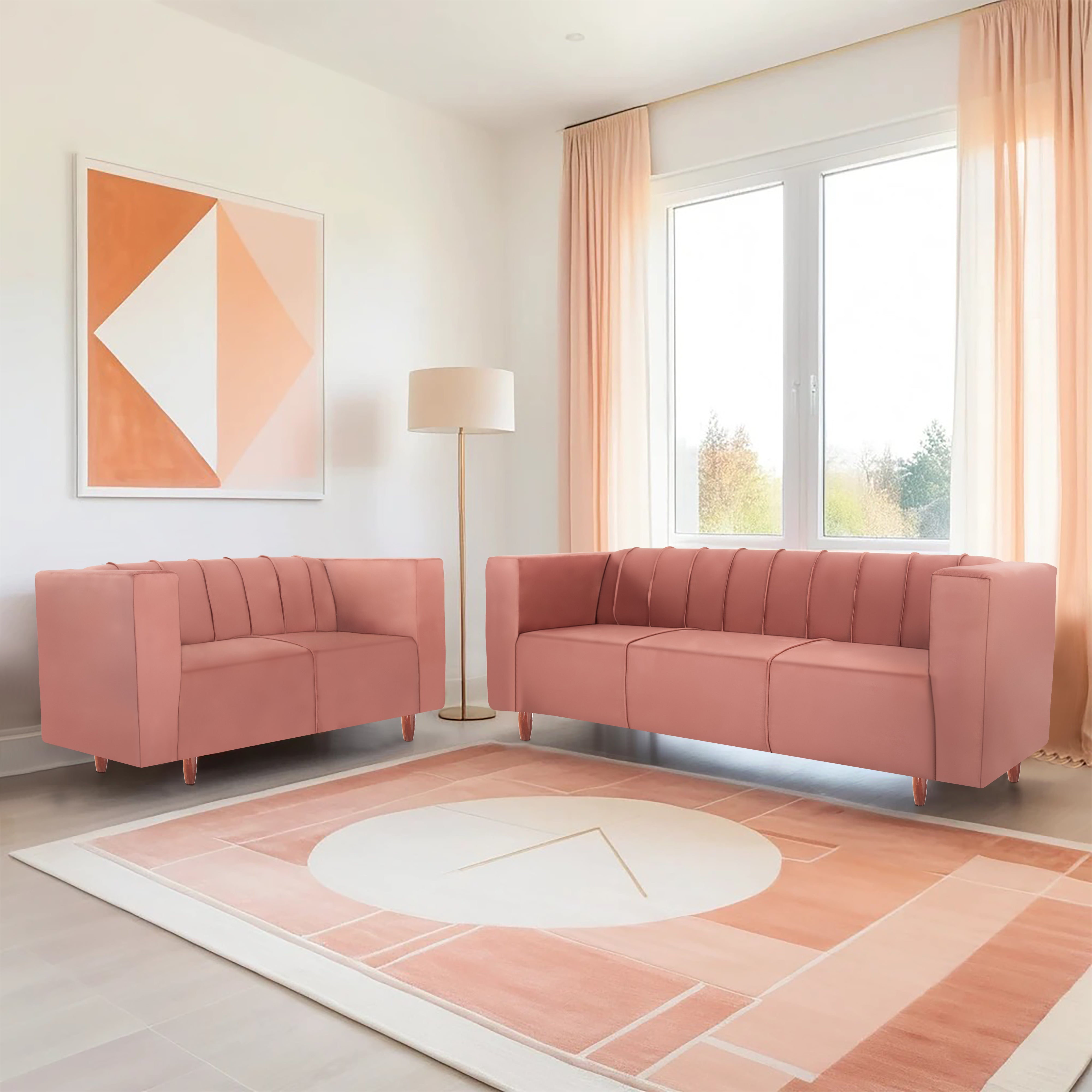 Sydney 5 Seater Sofa- (3+2) ( Premium Holland Fabric - Peach)