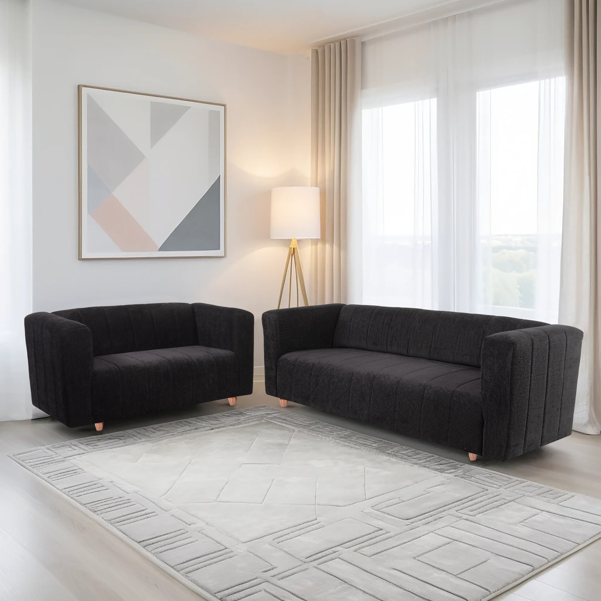 Tokyo 5 Seater Sofa- (3+2) ( Premium Molfino Fabric - Black)