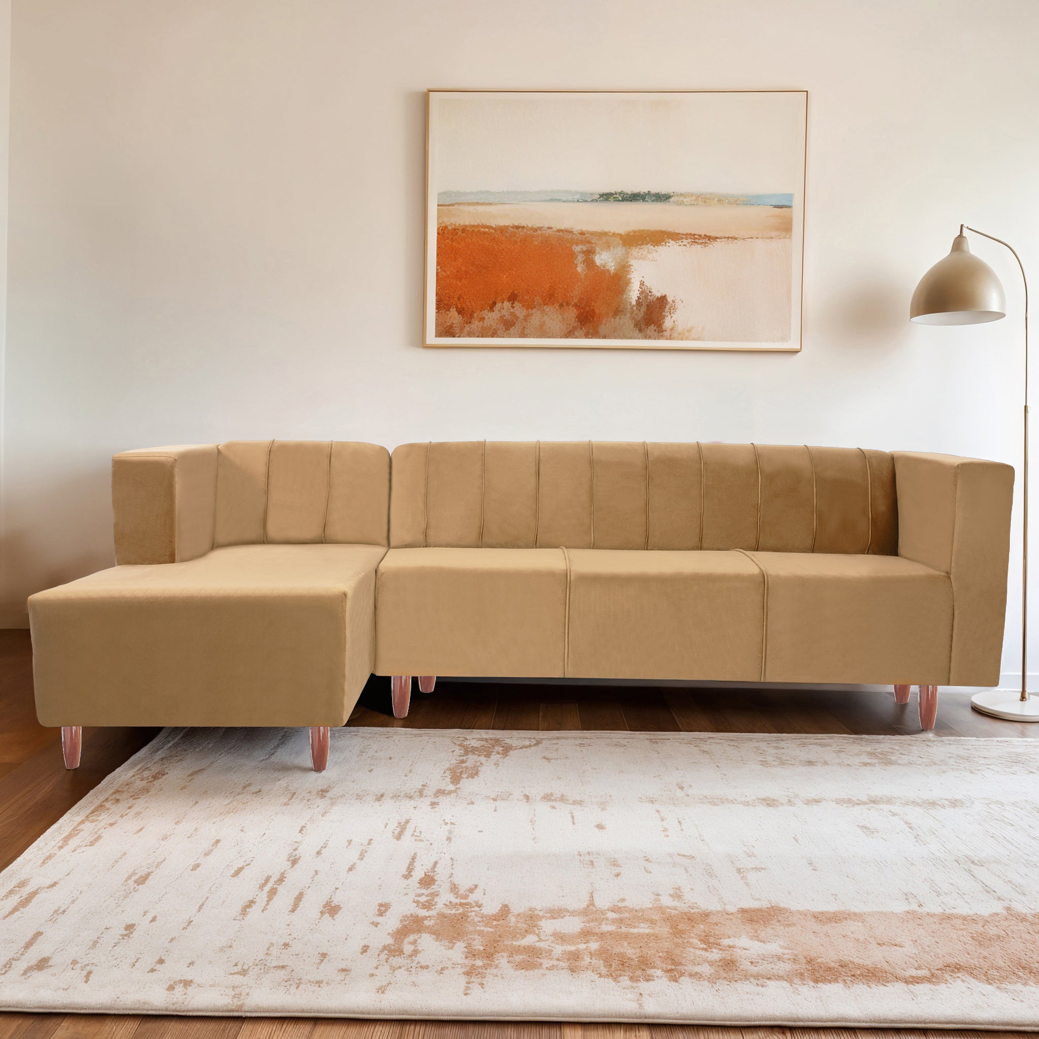 Sydney 6 Seater Sofa left corner- ( Plush Suede Fabric- Beige)