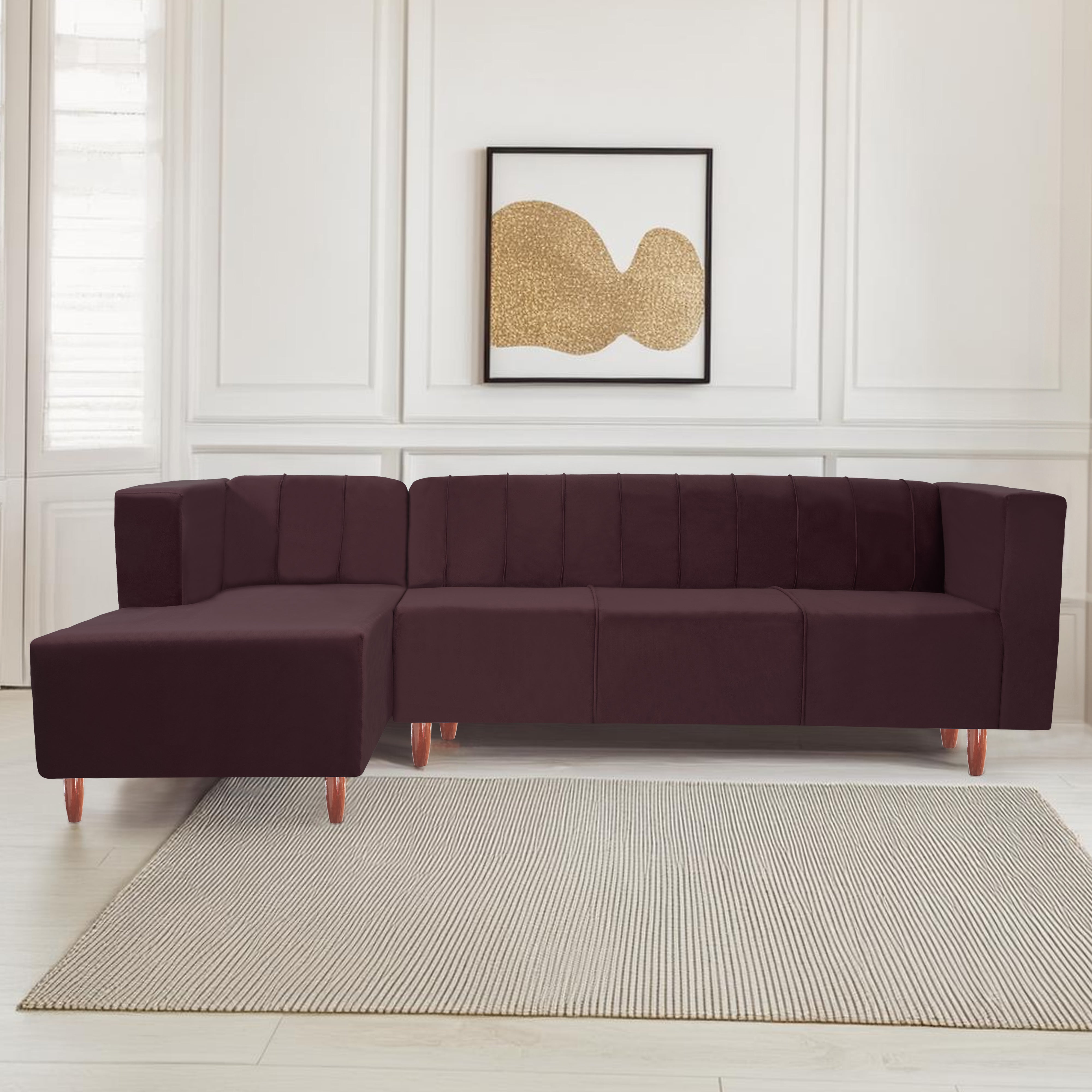 Sydney 6 Seater Sofa Left Corner- ( Polyster Holland Fabric- Brown )
