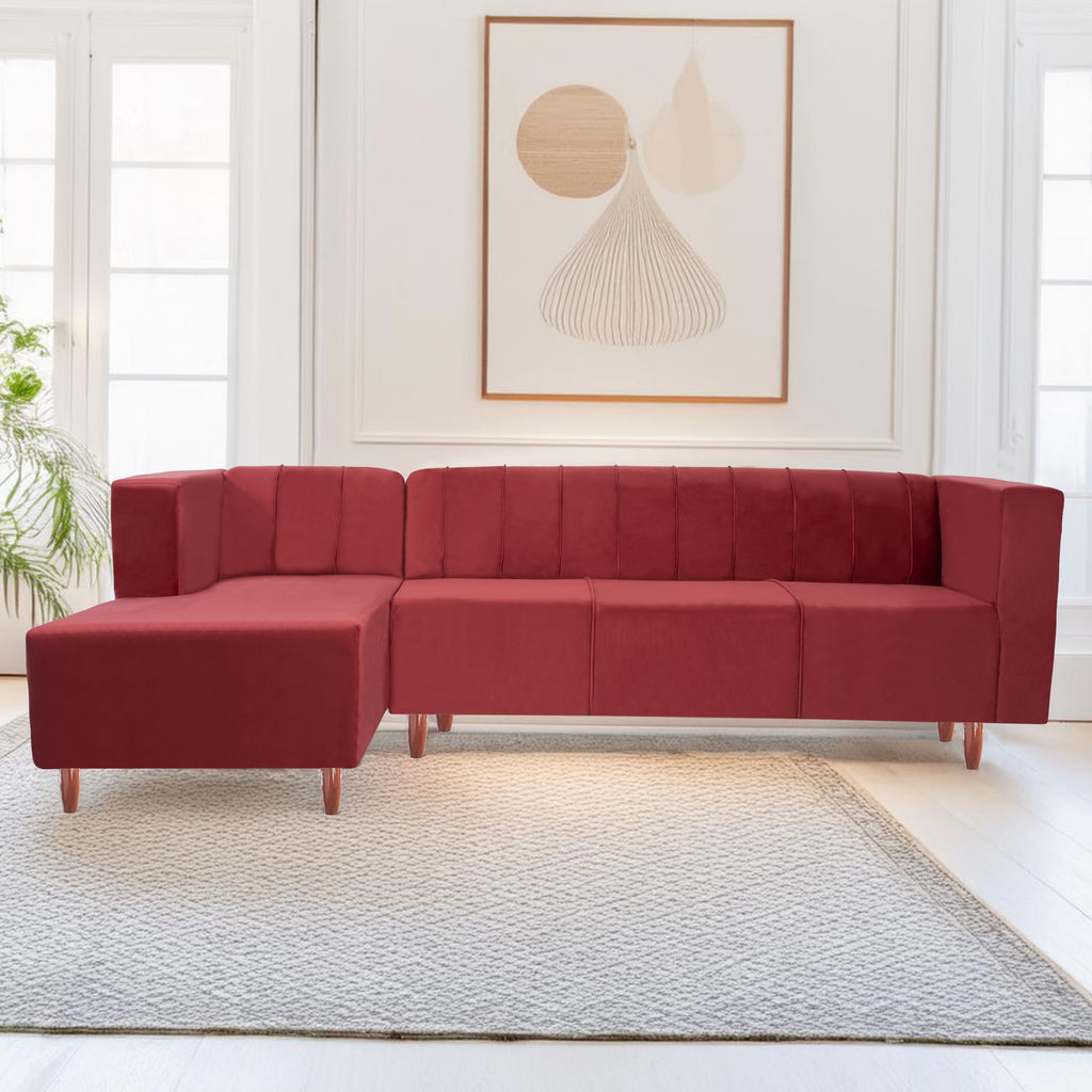Sydney 6 Seater sofa left corner- ( Plush Suede Fabric- Maroon )
