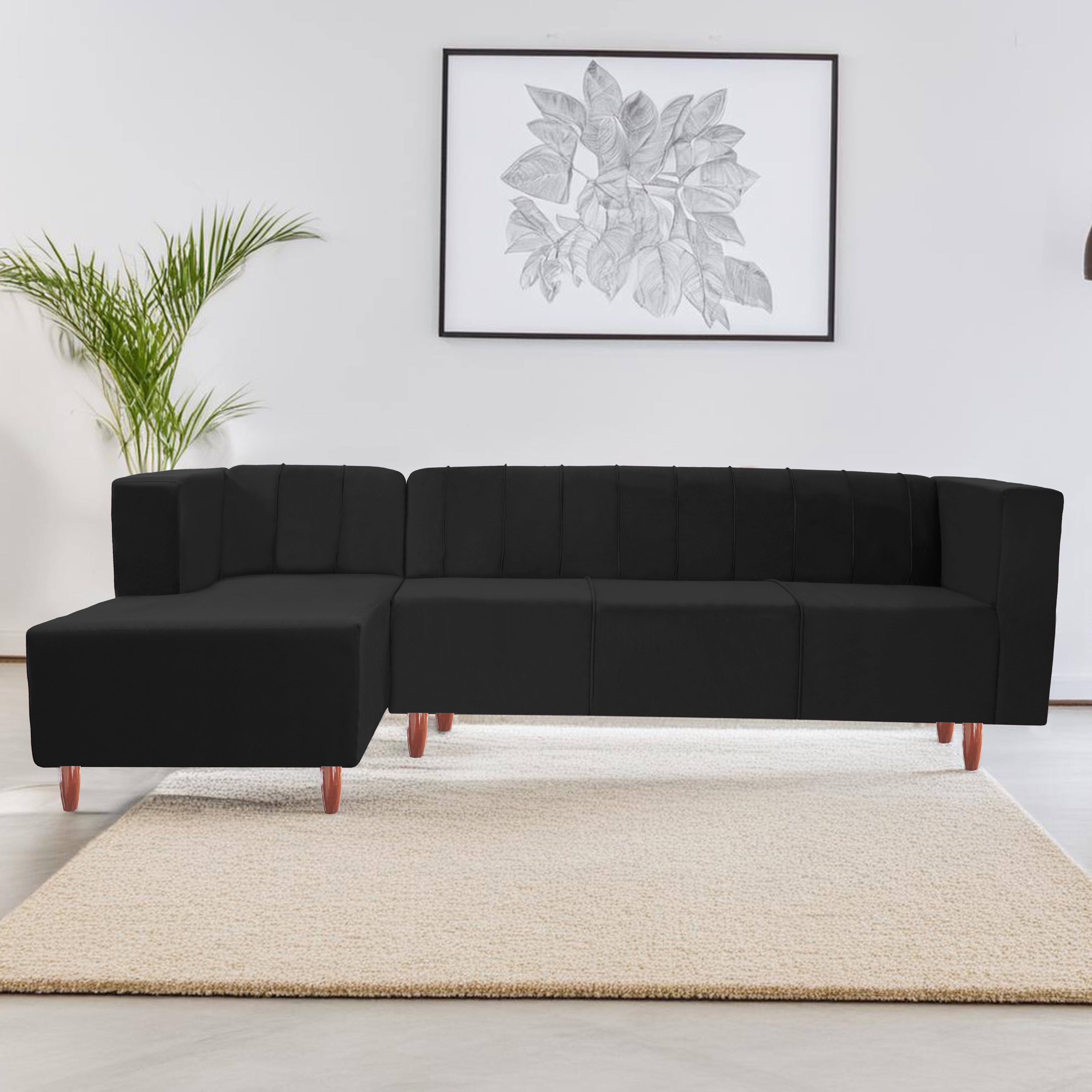 Sydney 6 Seater Sofa Left Corner- ( Polyster Holland Fabric- Black )