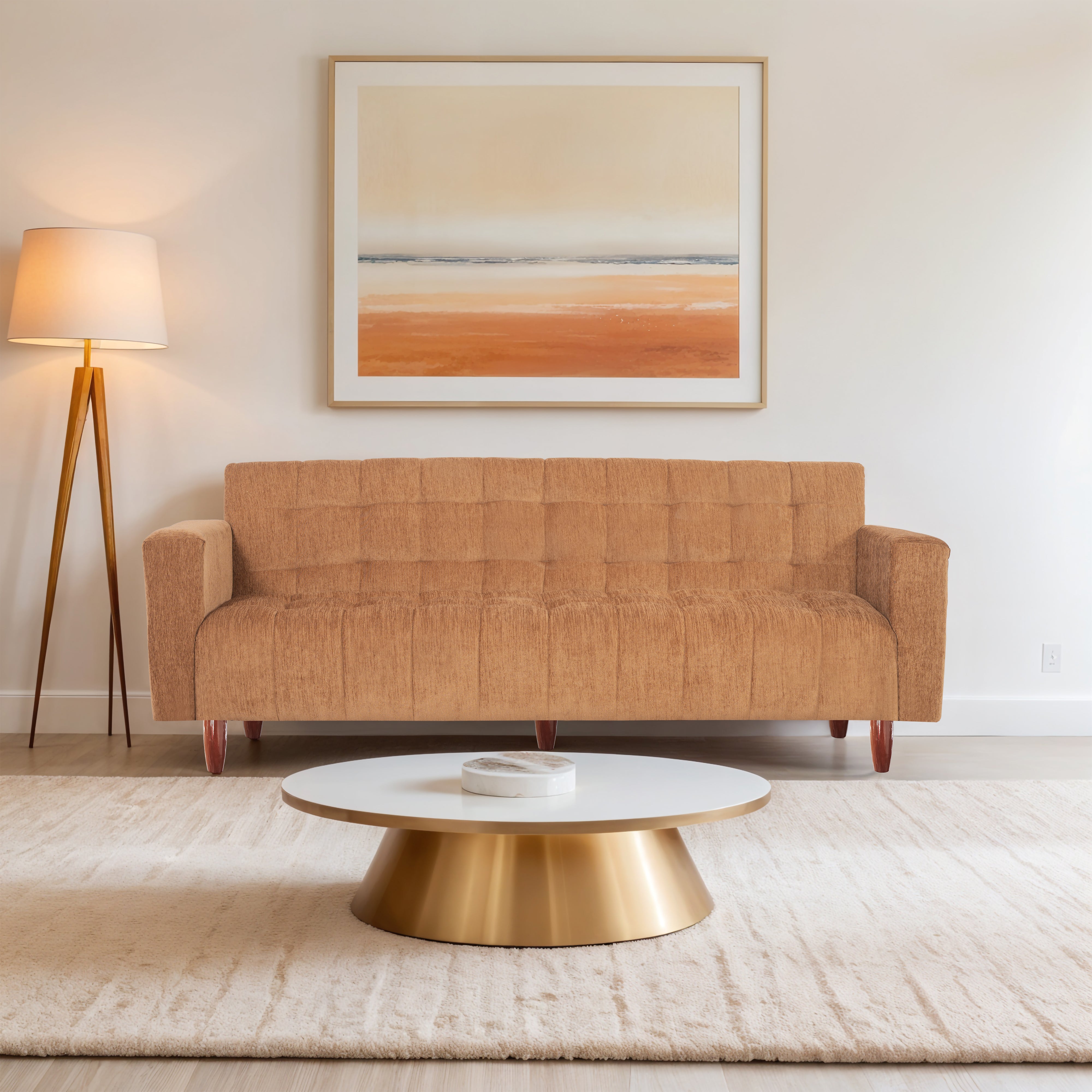 Lisbon Neo 3 Seater Wooden Sofa Cum Bed - ( Premium Molfino Fabric- Beige  )