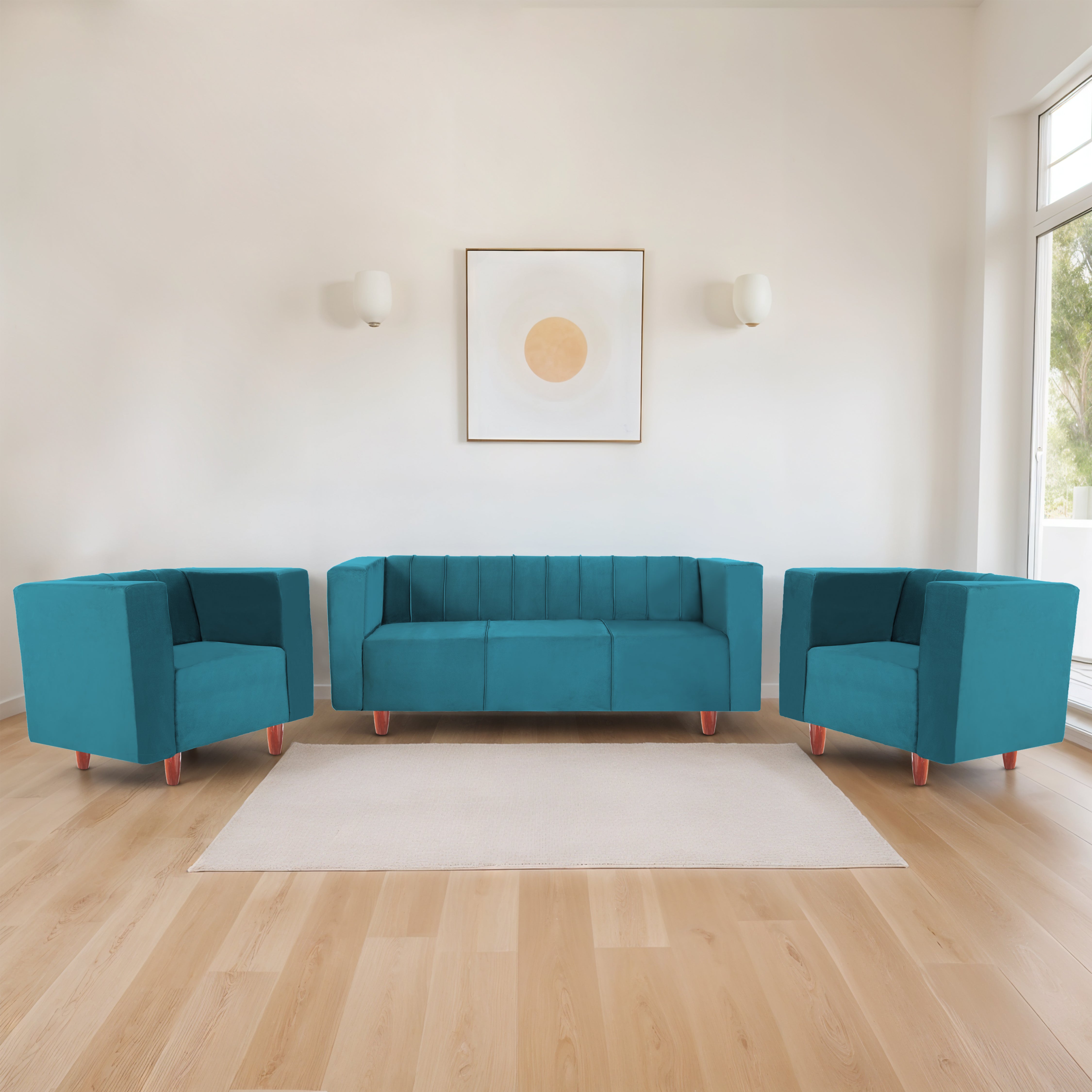 Sydney 5 Seater Sofa- (3+1+1) ( Premium Holland Fabric - Sky Blue)