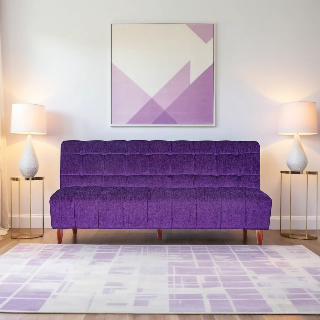 Florida 4 Seater Wooden Sofa Cum Bed - ( Premium Molfino Fabric- Purple)