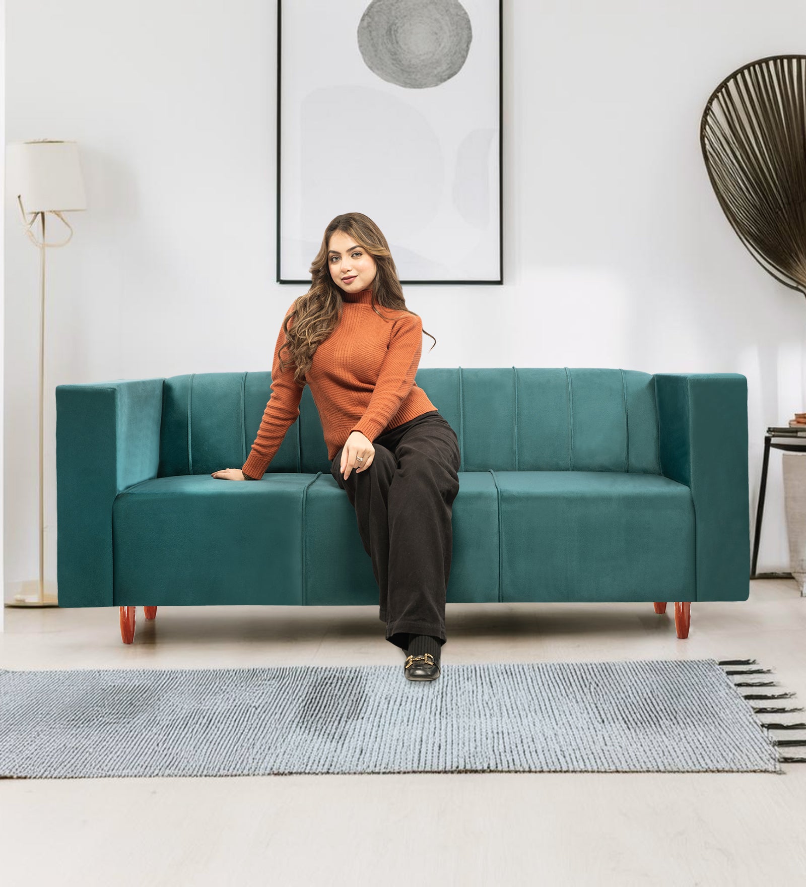 Sydney 3 Seater Sofa- ( Premium Holland Fabric- Teal )