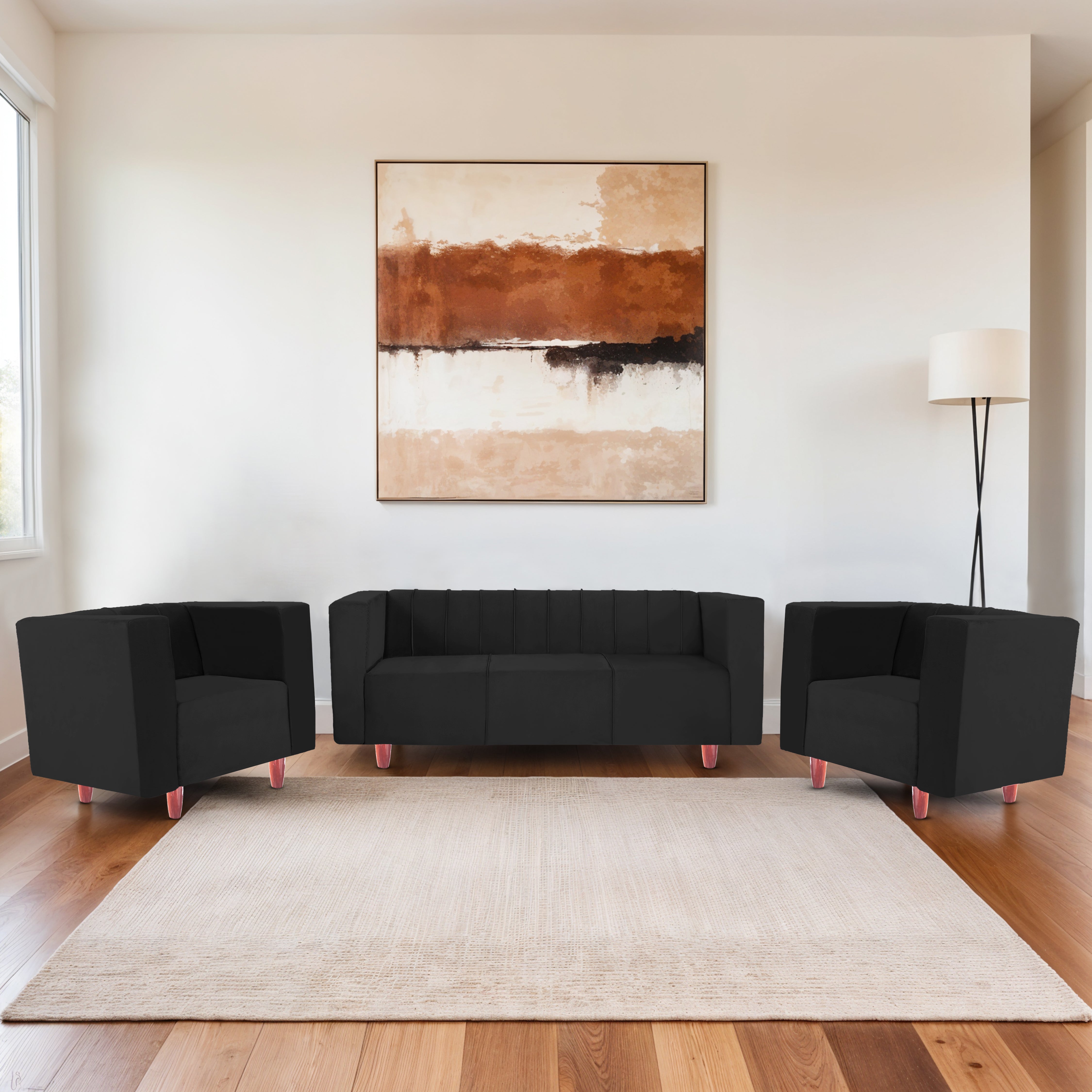 Sydney 5 Seater Sofa- (3+1+1) ( Premium Holland Fabric - Black)