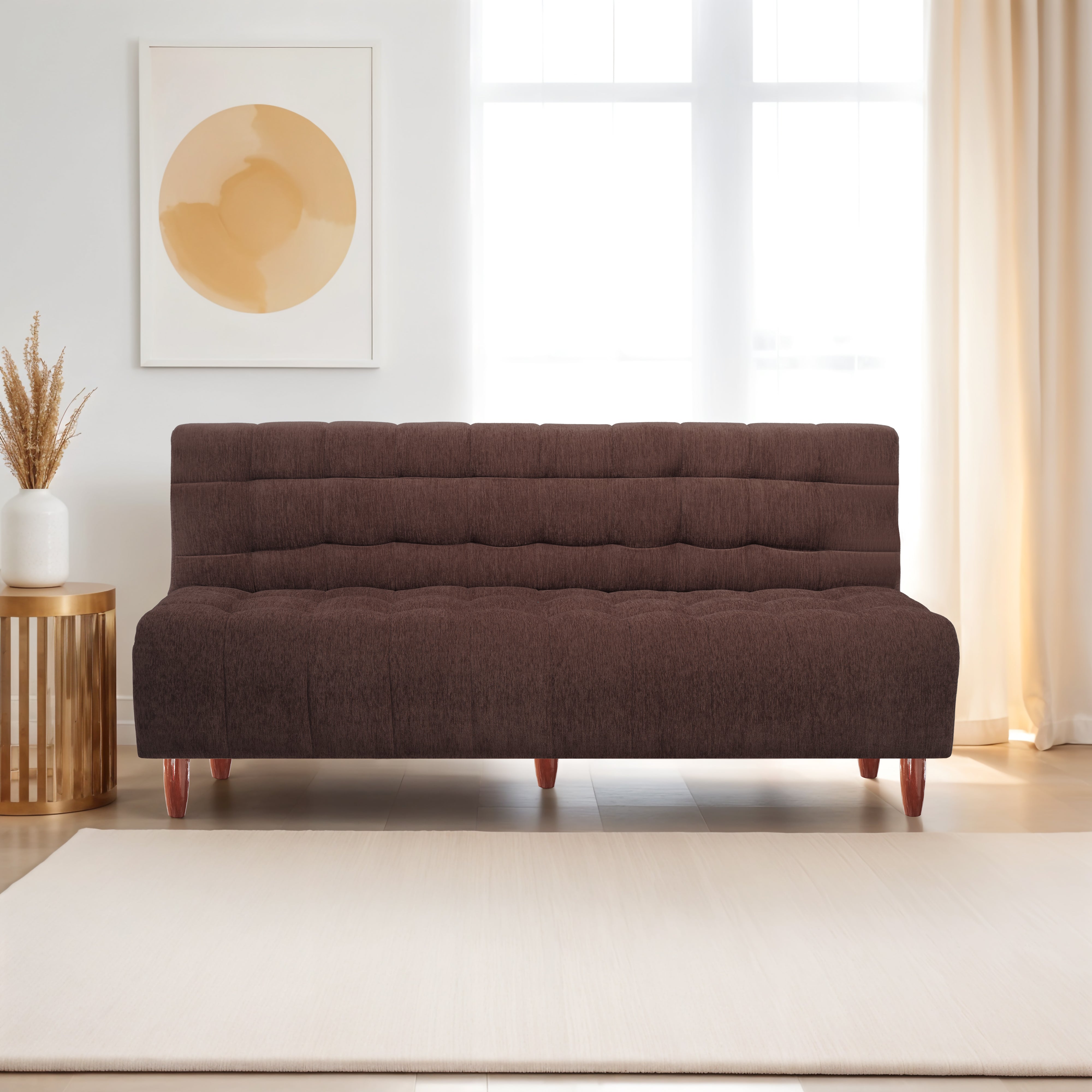 Florida Neo 4 Seater Wooden Sofa Cum Bed - ( Premium Molfino Fabric- Brown )