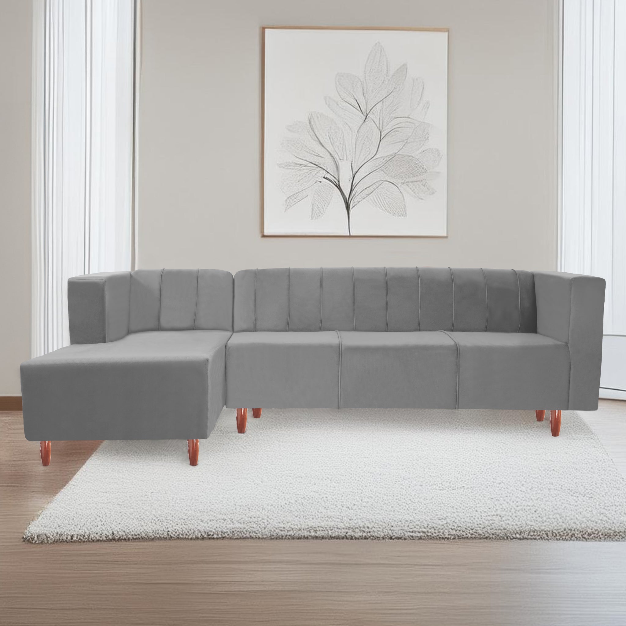 Sydney 6 Seater Sofa Left Corner- ( Polyster Holland Fabric- Grey)