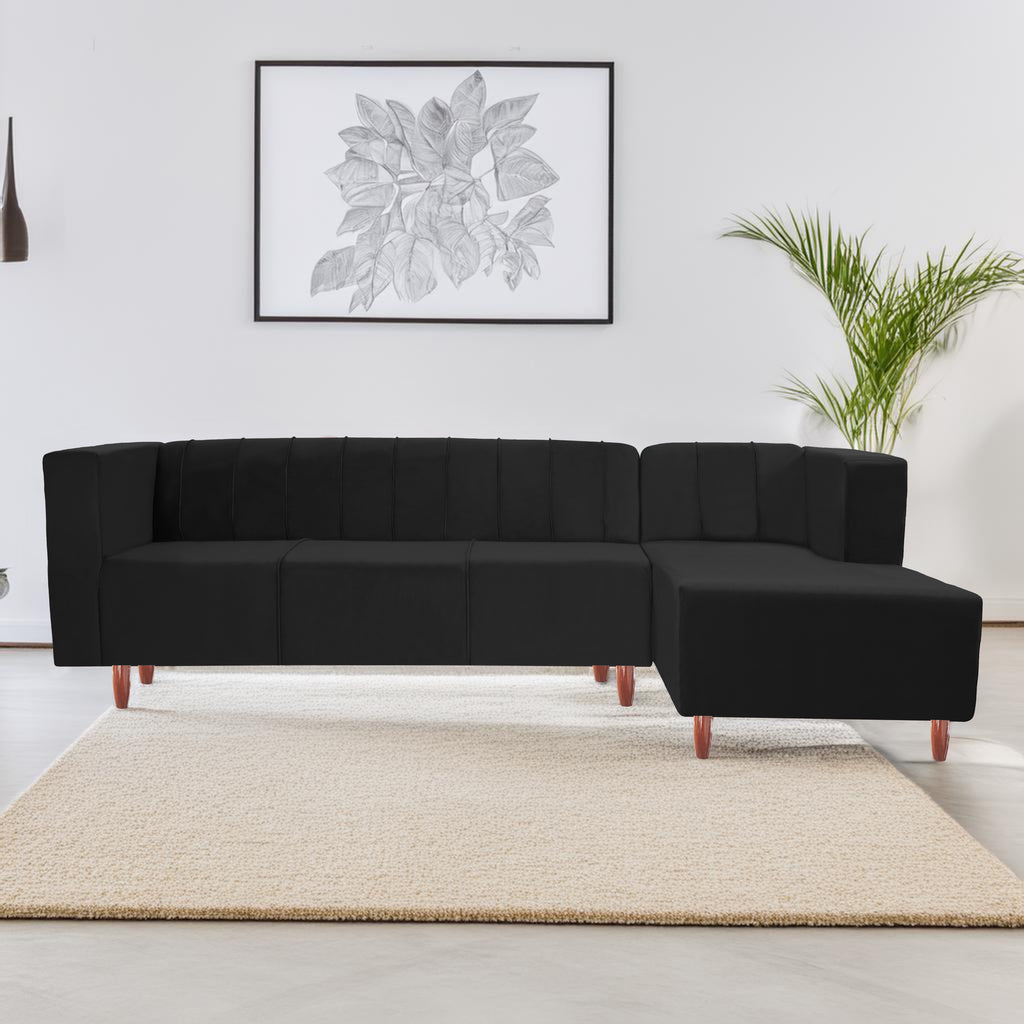 Sydney 6 Seater sofa right corner- ( Plush Suede Fabric- Black )