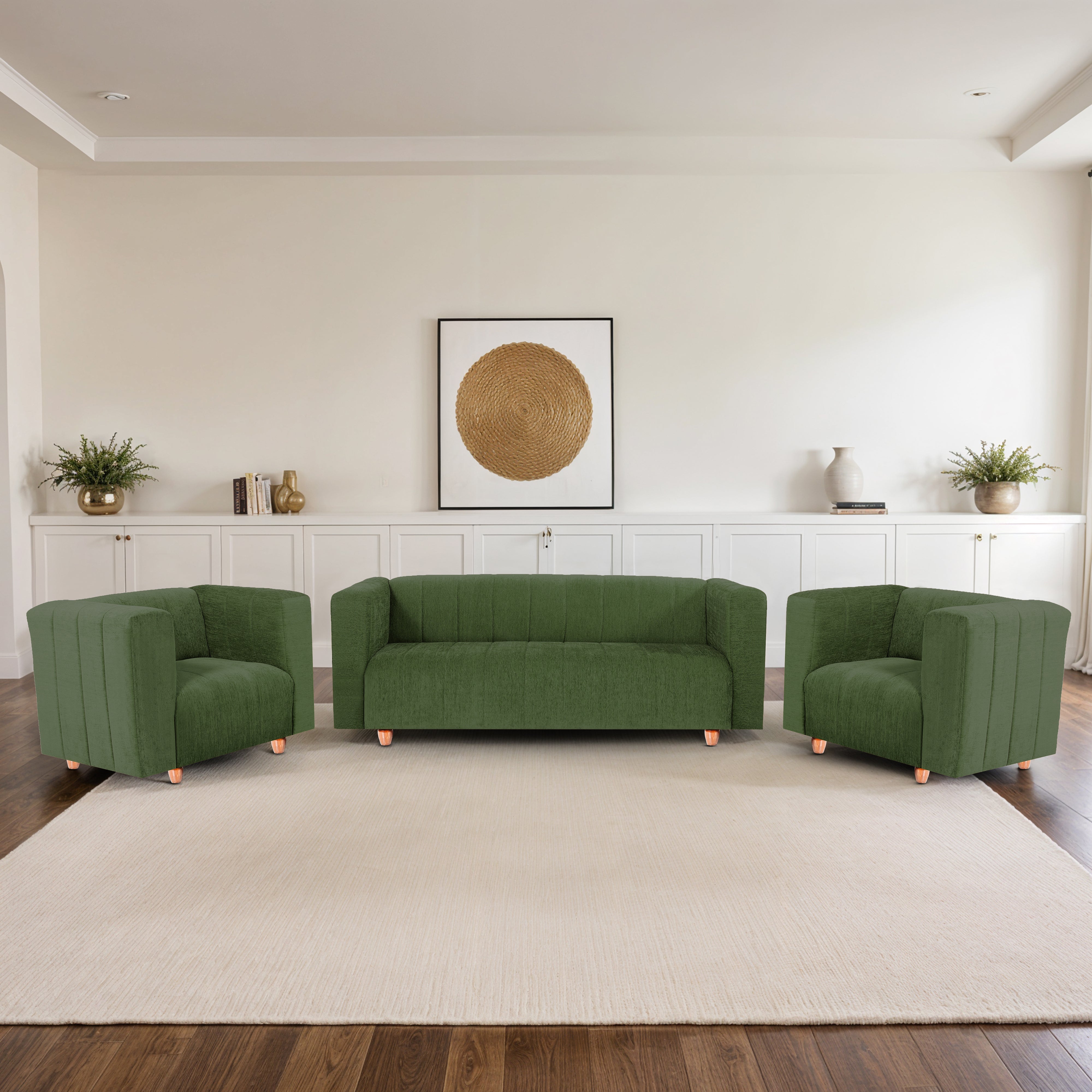 Tokyo 5 Seater Sofa- (3+1+1) ( Premium Molfino Fabric - Green)
