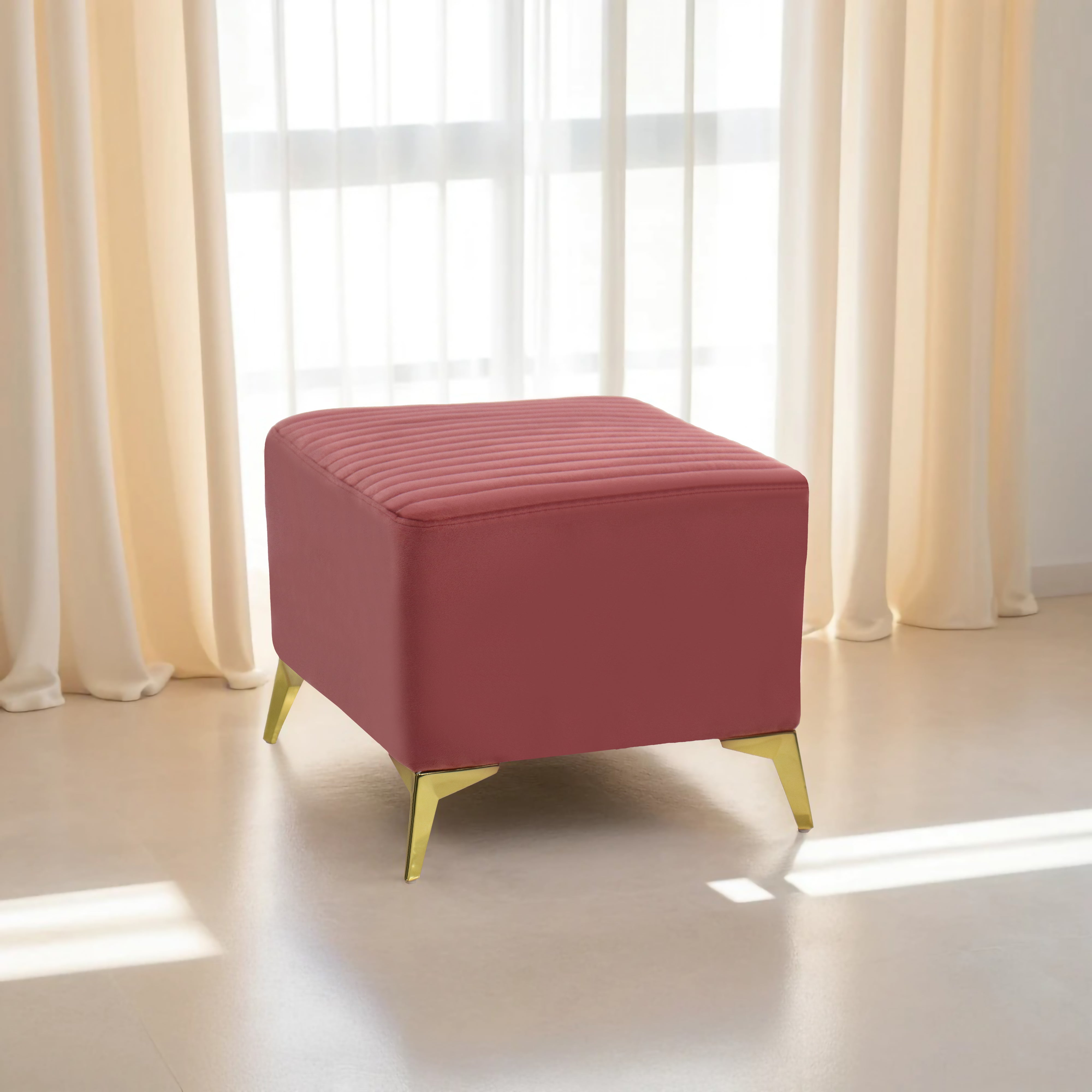 Venice 1 Seater Ottoman Stool - ( Plush Sued - Peach )