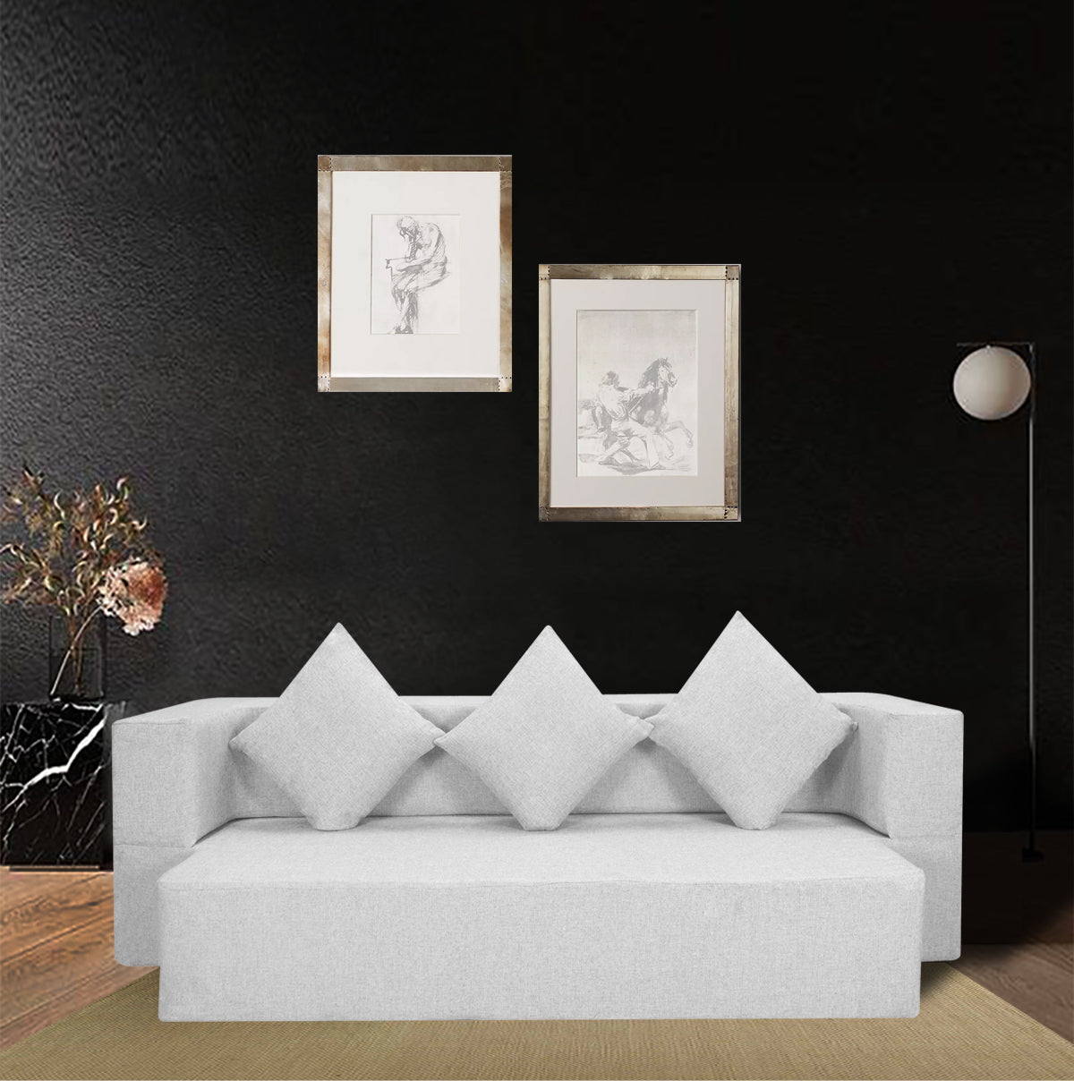 Flipper X Sofa Cum Bed - 3 Seater, Plain Cushion ( Jute Fabric, Grey )