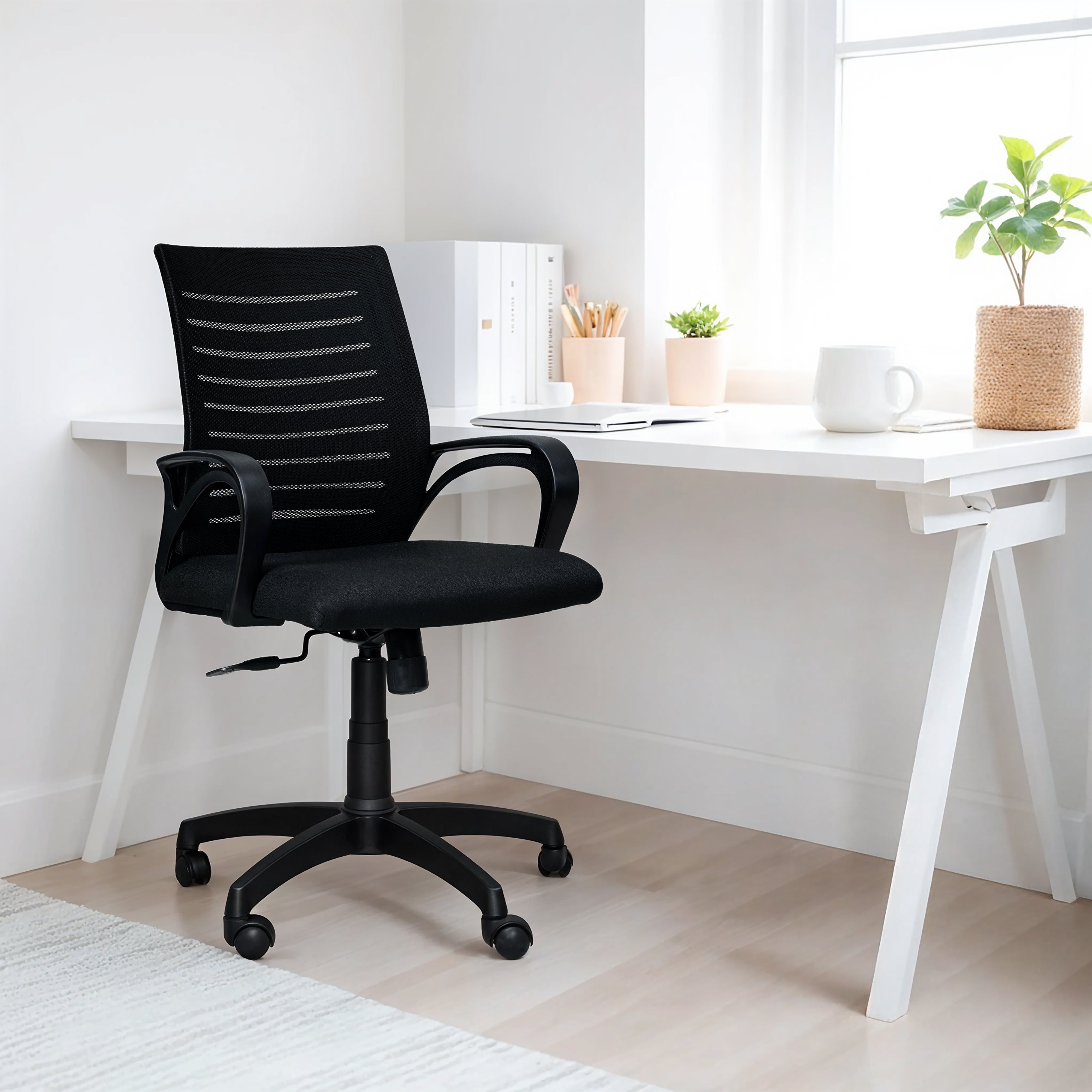 Bolt Mid-Back (Nylon Base) Office Chair – Ergonomic, Durable & Versatile  (Black Mesh)