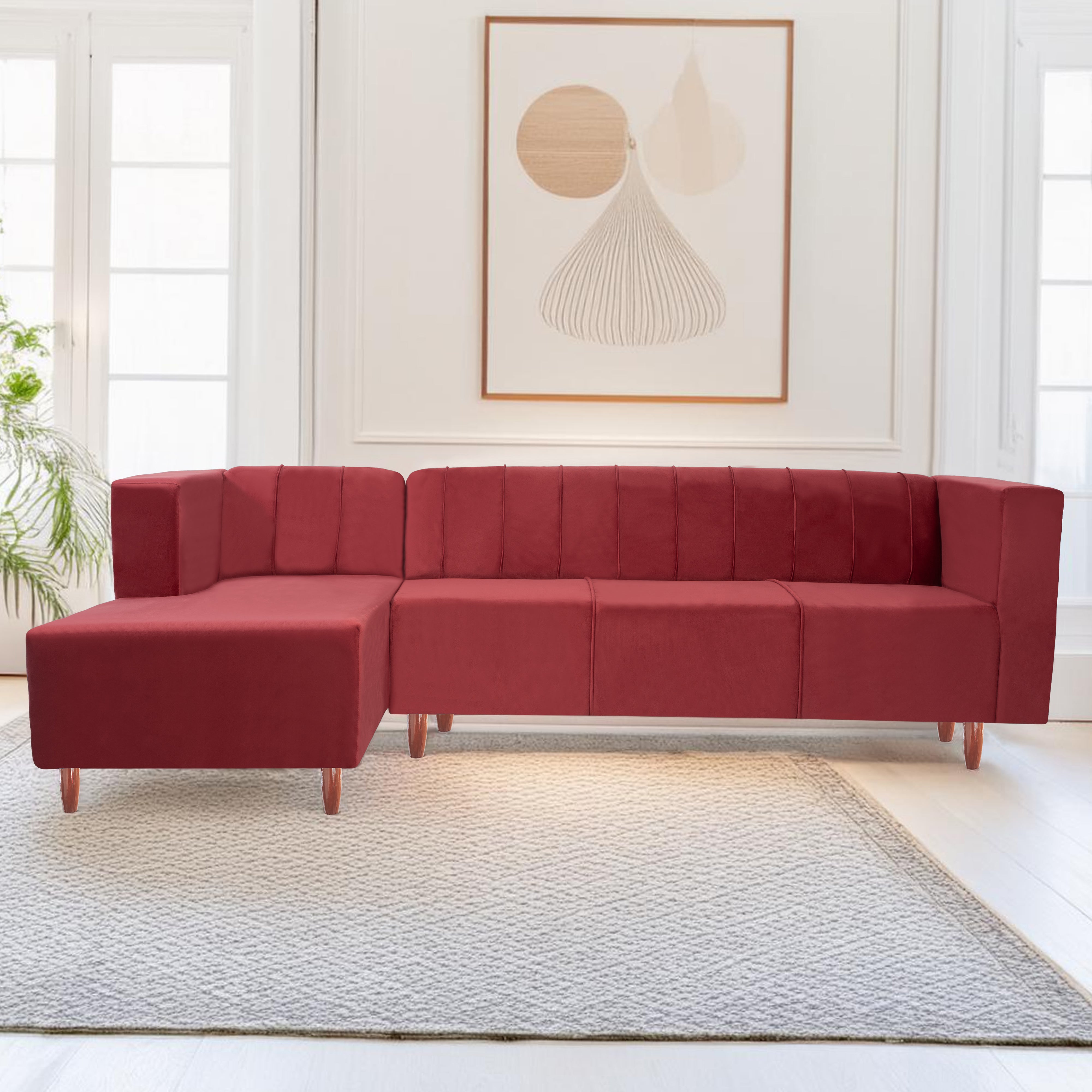 Sydney 6 Seater Sofa Left Corner- ( Polyster Holland Fabric- Maroon)