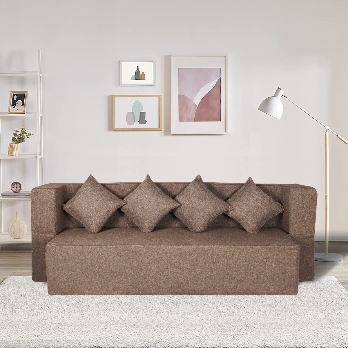Flipper X Sofa Cum Bed Cover - 4 Seater, Plain Cushion ( Jute Fabric, Brown )