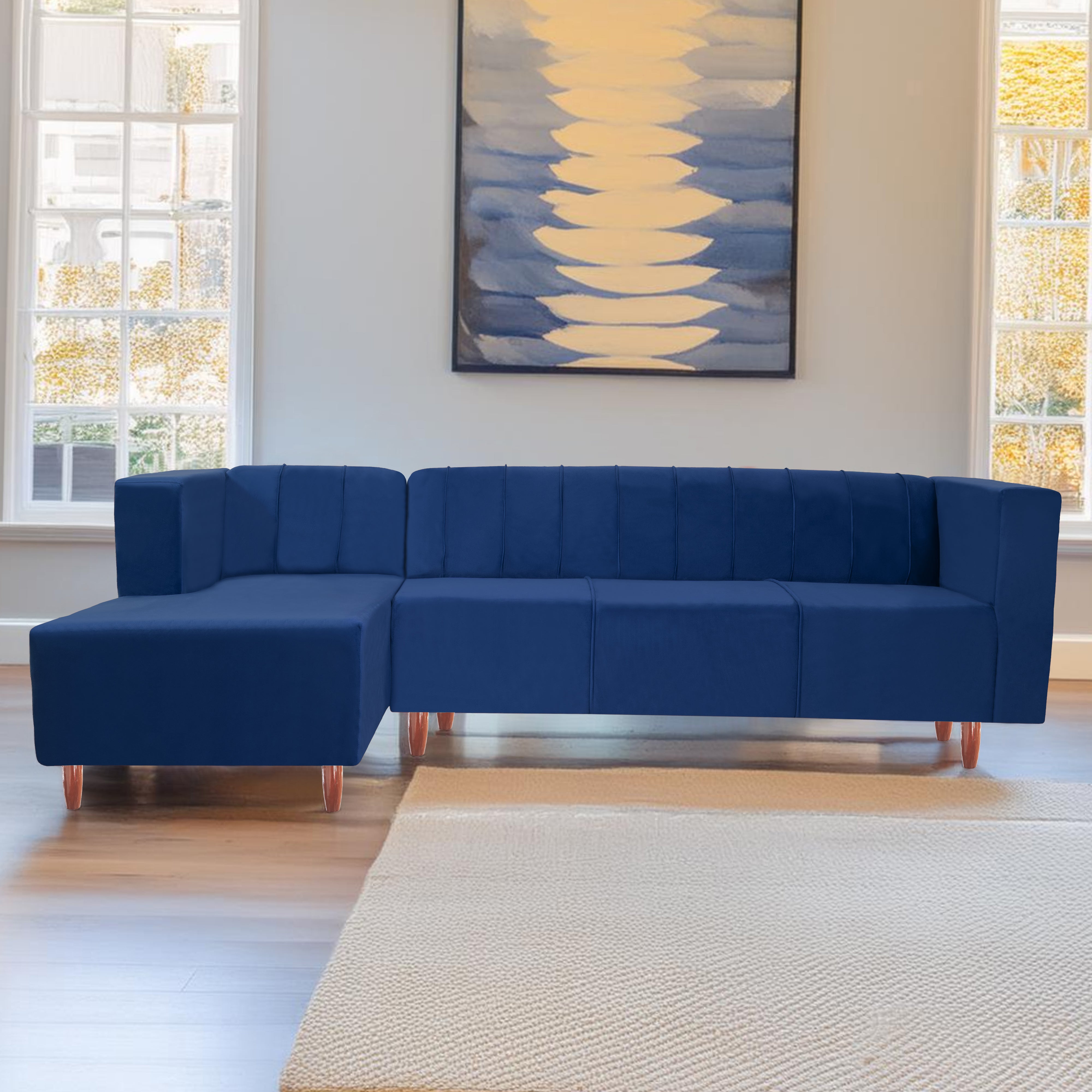 Sydney 6 Seater Sofa Left Corner- ( Polyster Holland Fabric- Blue)
