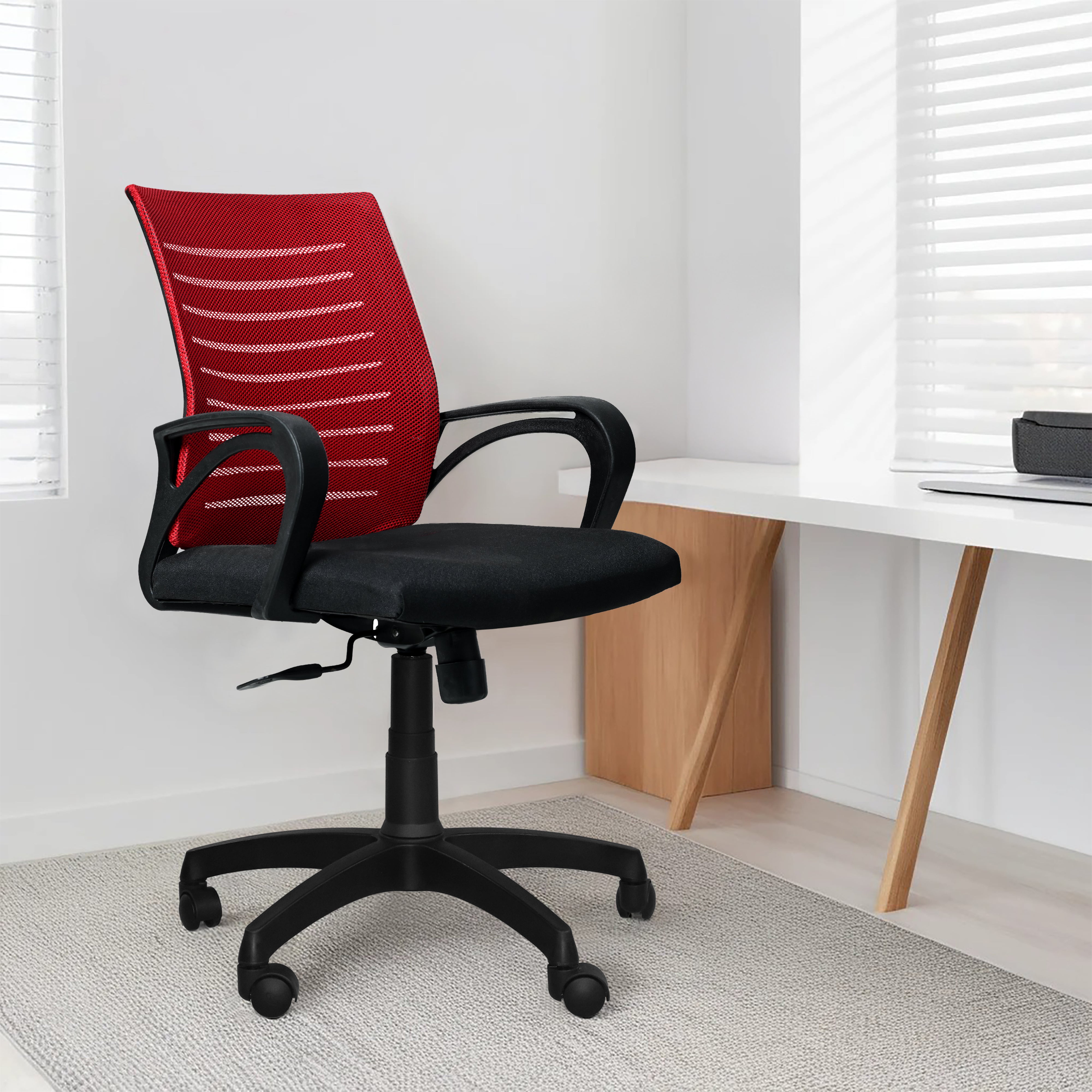 Bolt Mid-Back (Nylon Base) Office Chair – Ergonomic, Durable & Versatile (Red Mesh)