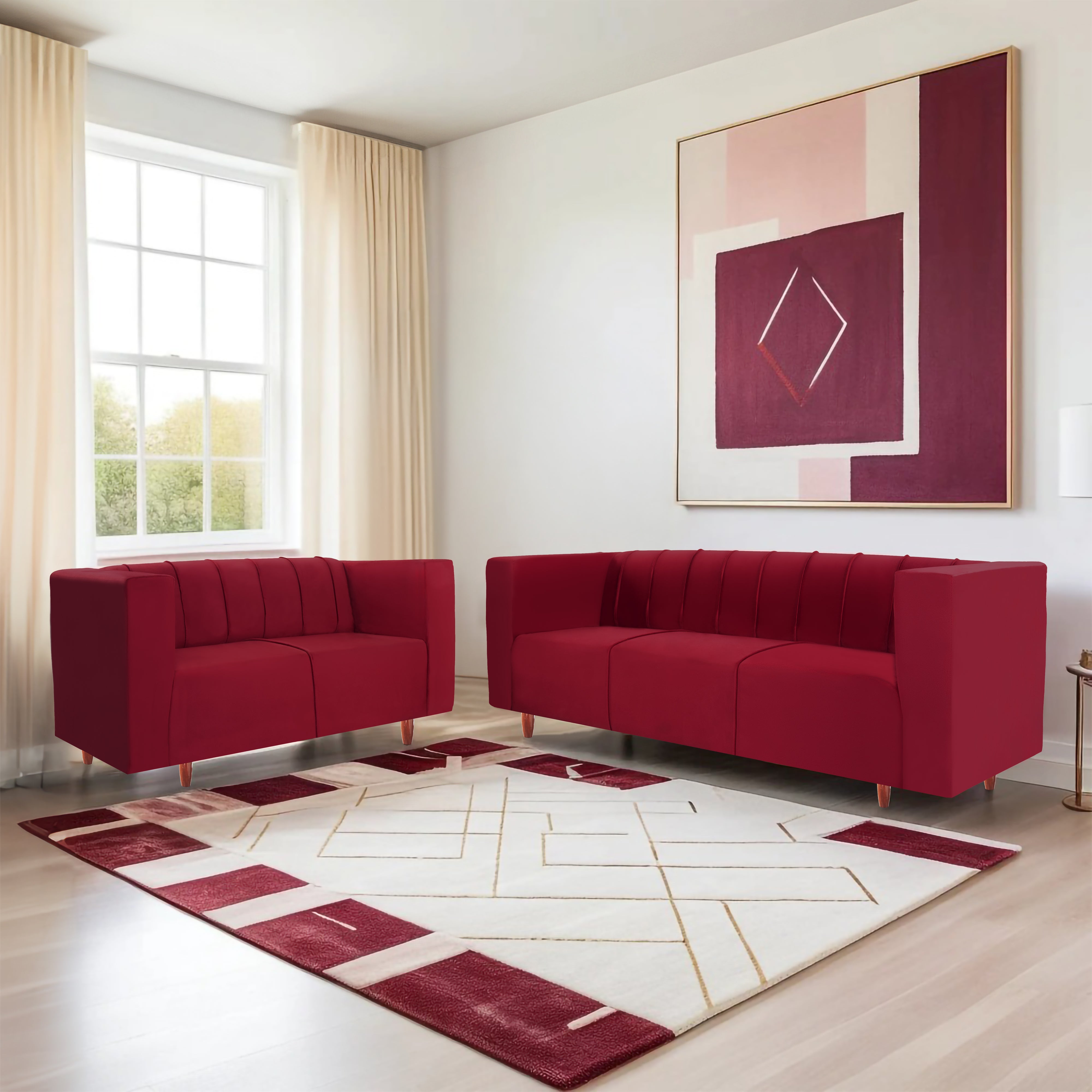 Sydney 5 Seater Sofa- (3+2) ( Premium Holland Fabric - Maroon)