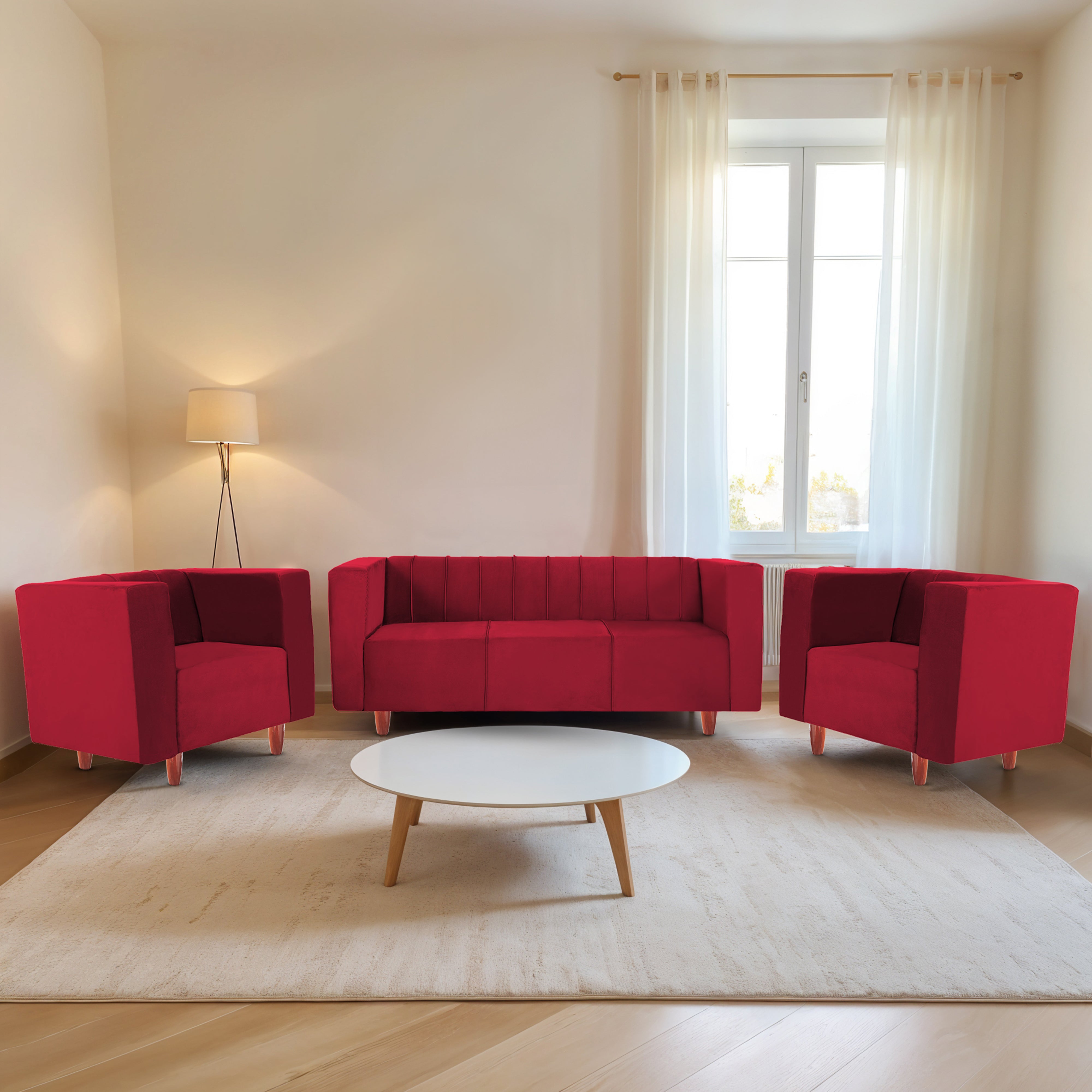 Sydney 5 Seater Sofa- (3+1+1) ( Premium Holland Fabric - Maroon)