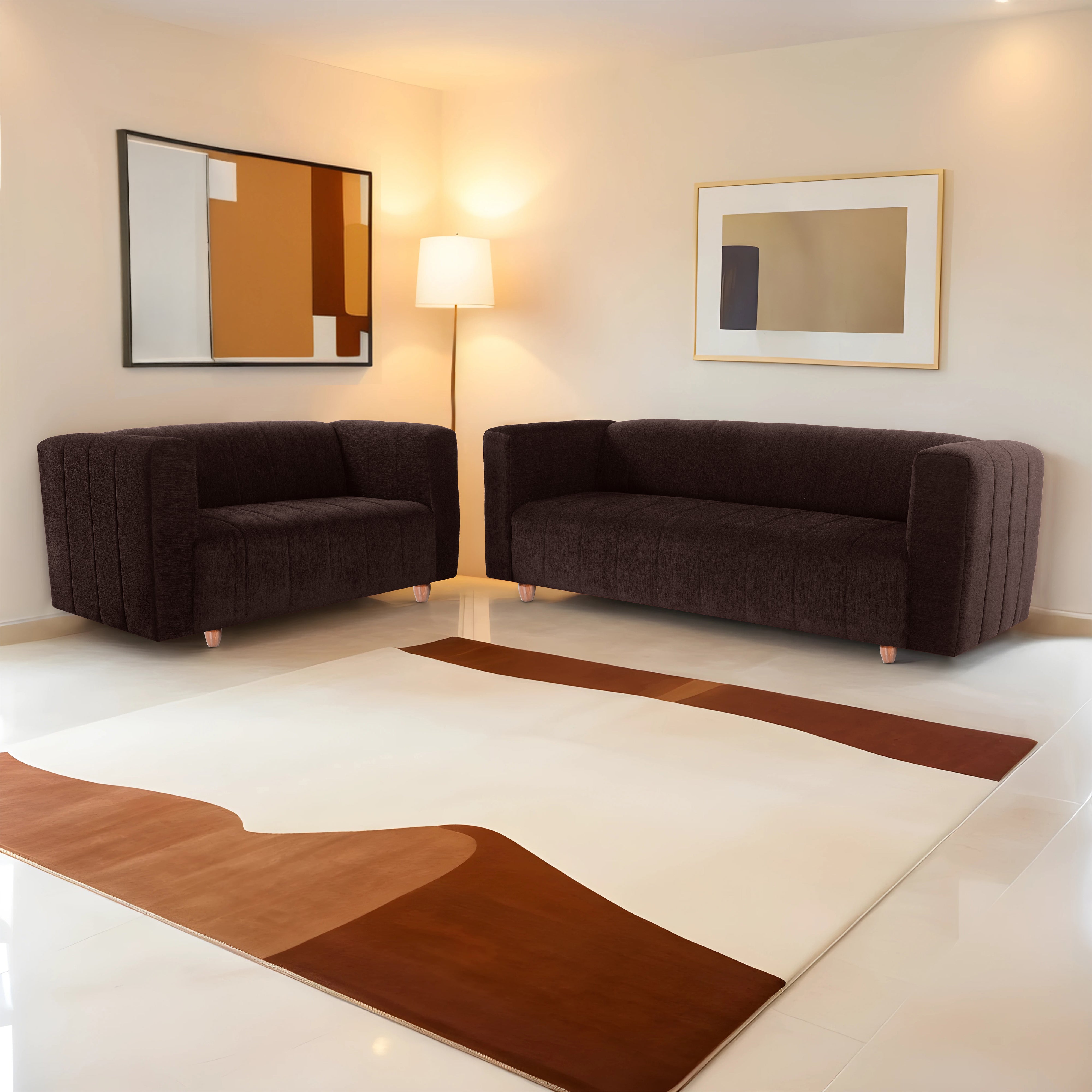 Tokyo 5 Seater Sofa- (3+2) ( Premium Molfino Fabric - Brown)