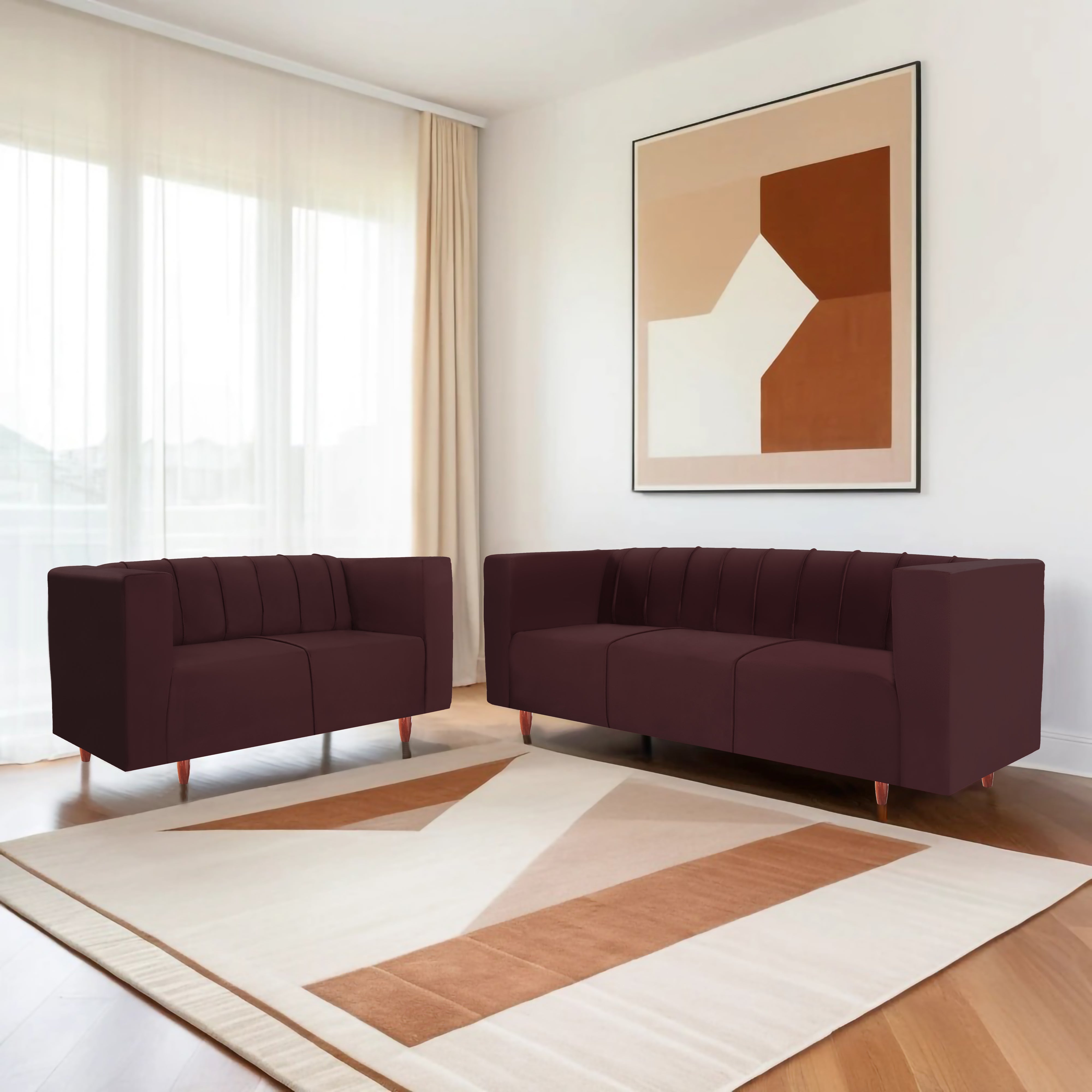 Sydney 5 Seater Sofa- (3+2) ( Premium Holland Fabric - Brown)