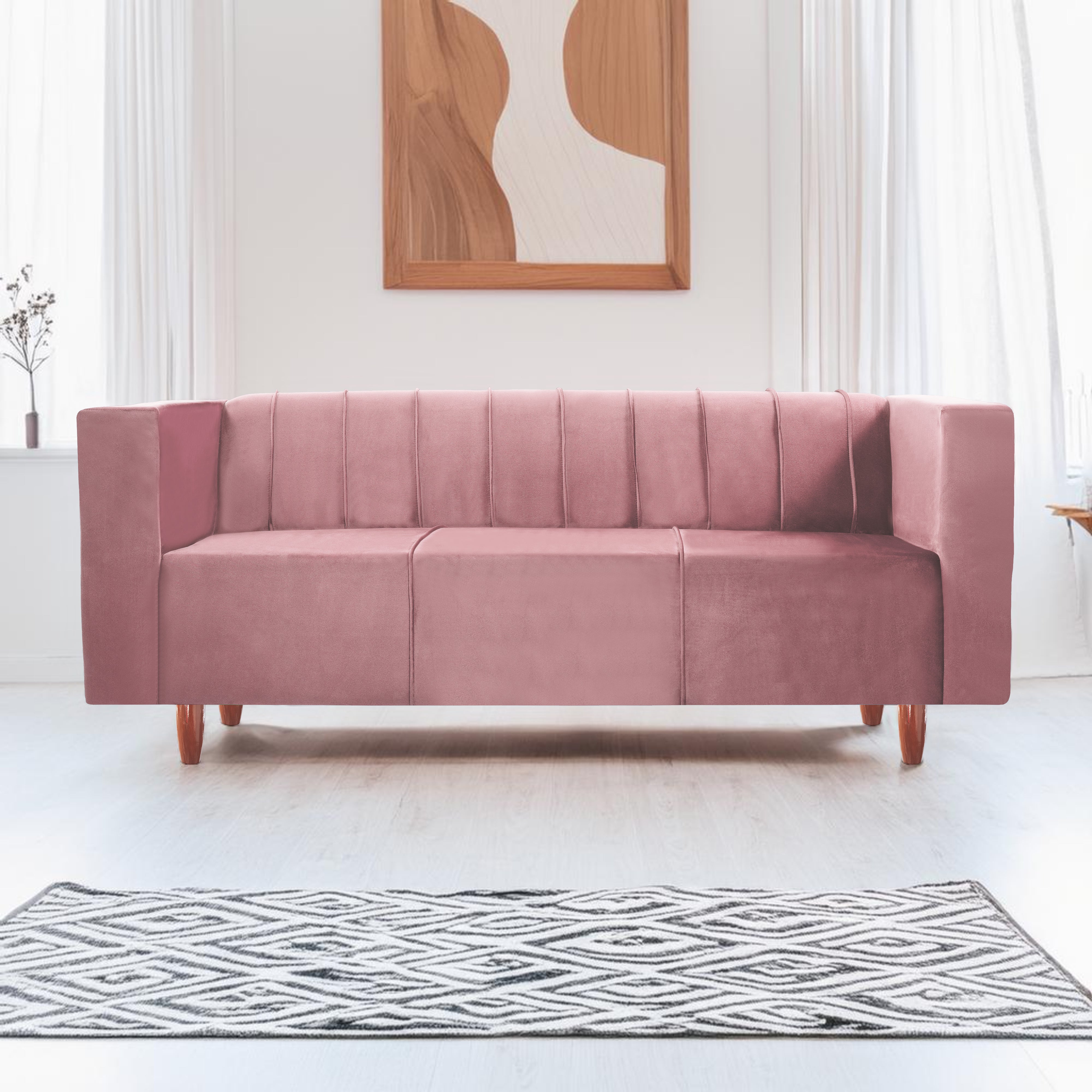 Sydney 3 Seater Sofa- ( Polyster Holland Fabric- Peach )