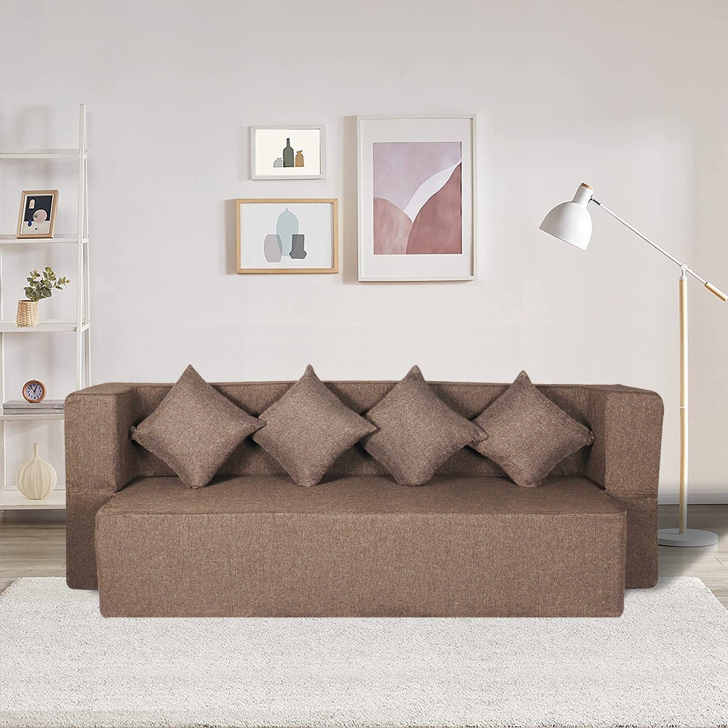 Flipper X Sofa Cum Bed - 4  Seater, Plain Cushion ( Jute Fabric, Brown )