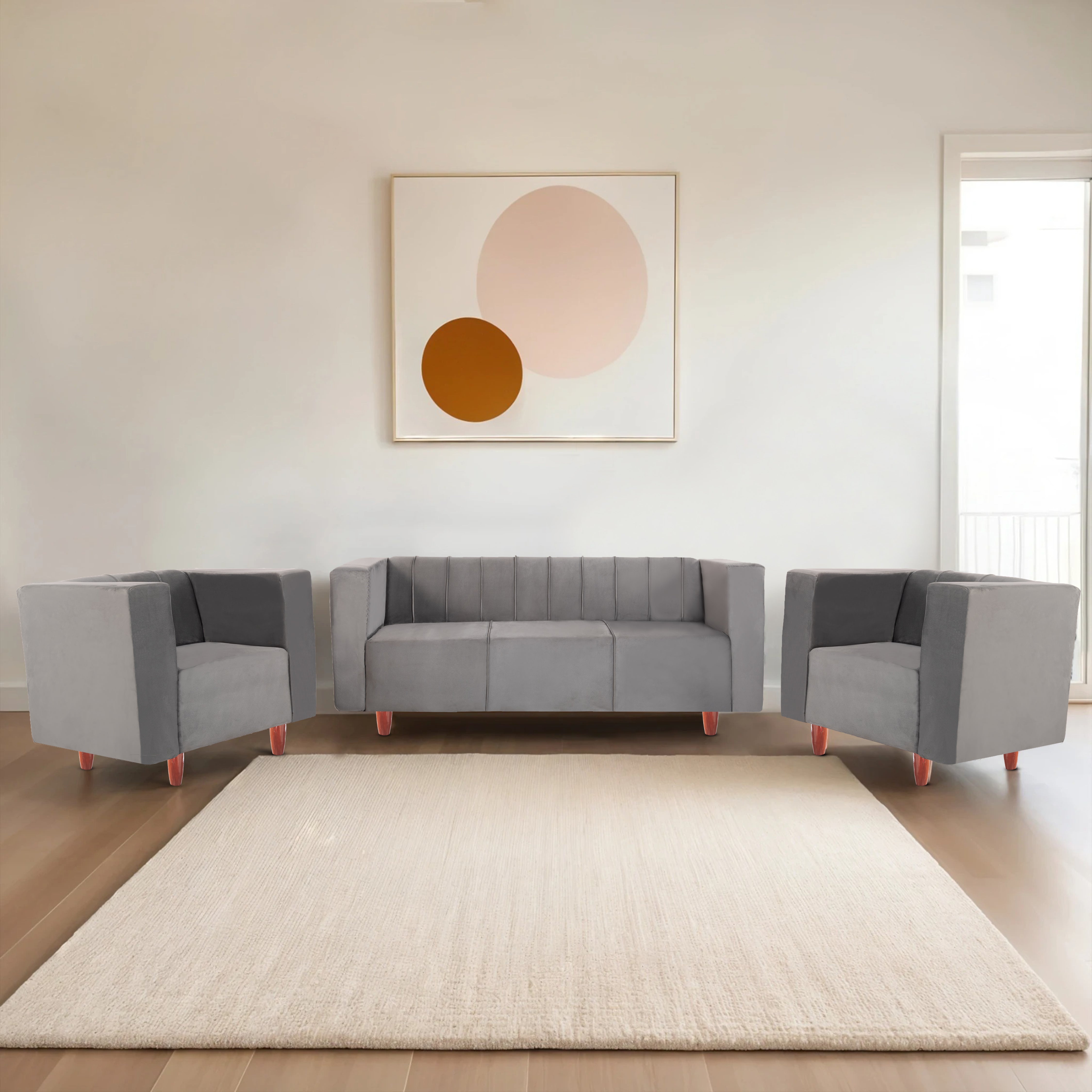 Sydney 5 Seater Sofa- (3+1+1) ( Premium Holland Fabric - Grey)