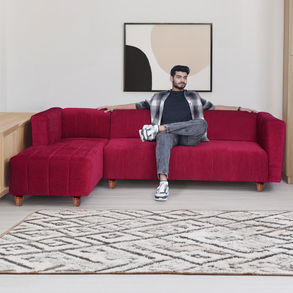 Tokyo 6 Seater Sofa Left Corner- ( Premium Molfino Fabric- Maroon )