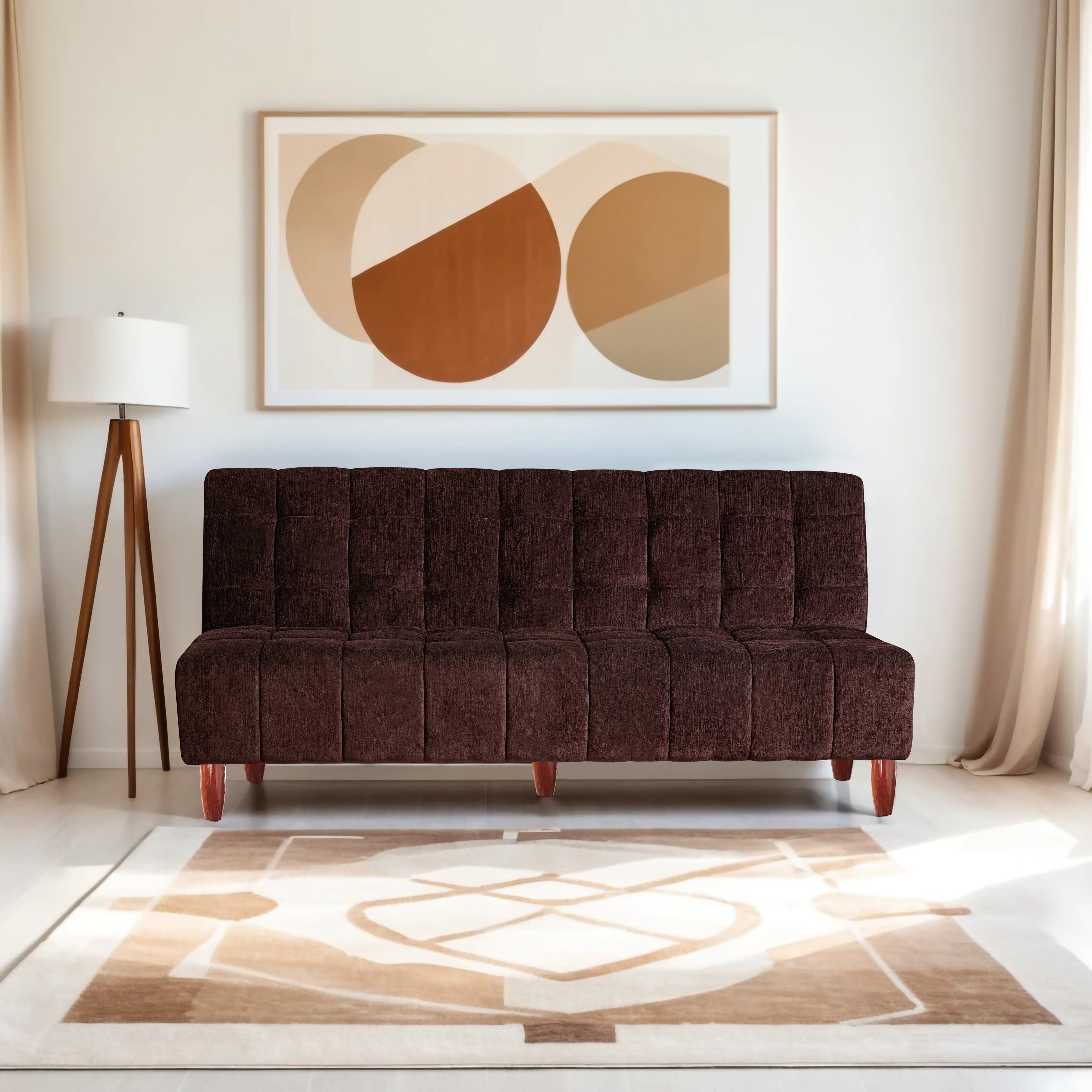 Florida 3 Seater Wooden Sofa Cum Bed - ( Premium Molfino Fabric- Brown )