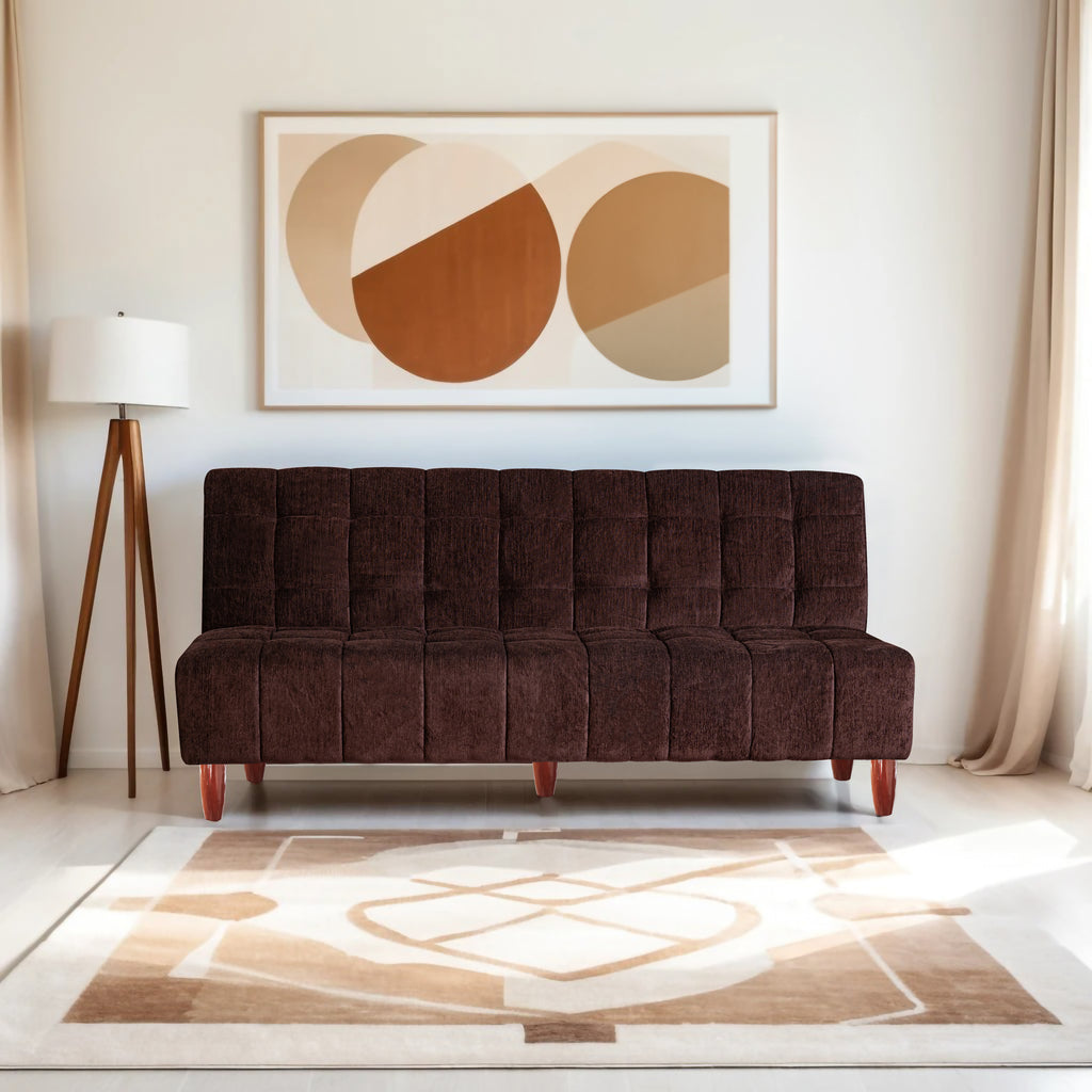 Florida 3 Seater Wooden Sofa Cum Bed - ( Premium Molfino Fabric- Brown )