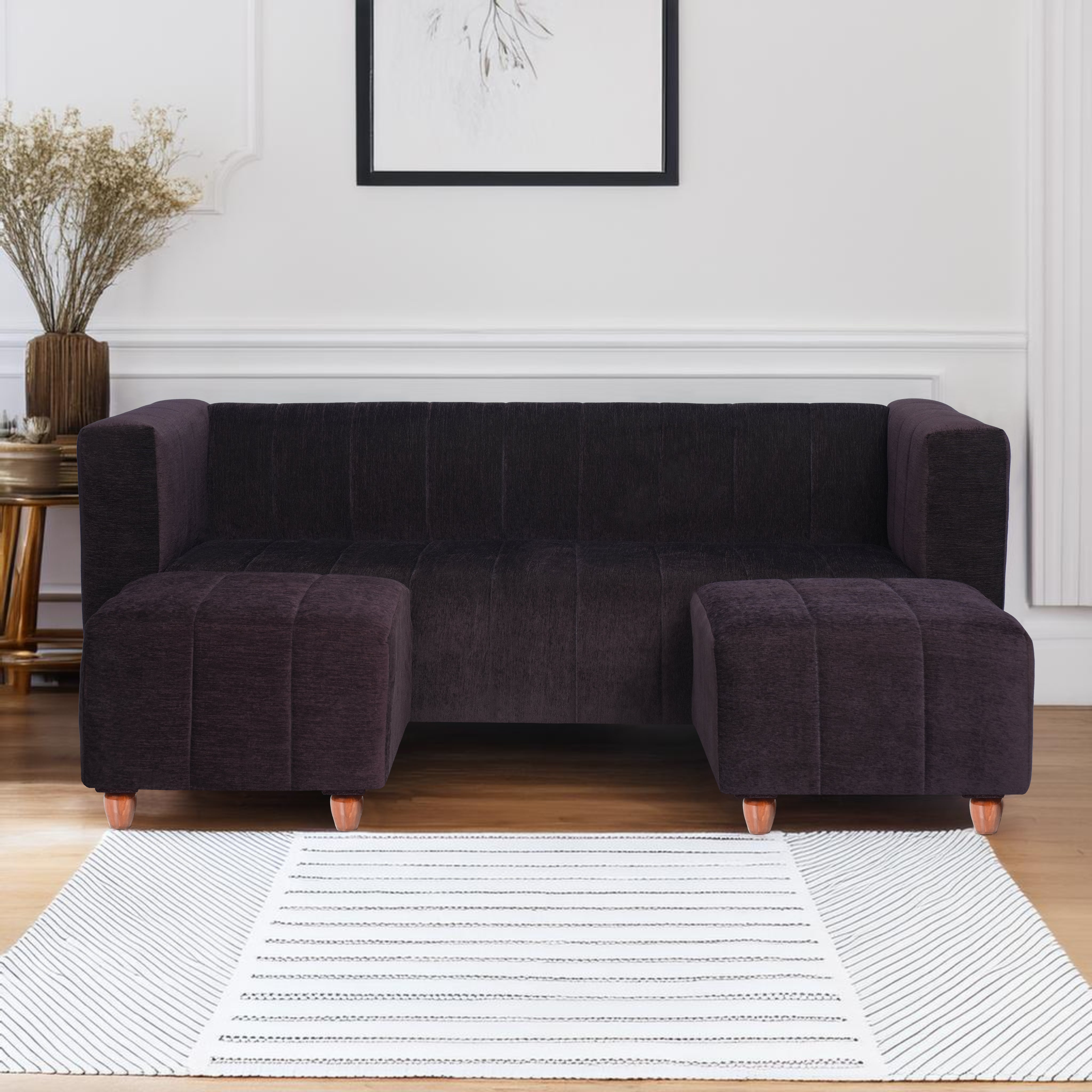 Tokyo 5 Seater Sofa with 2 Ottomans- ( Premium Molfino Fabric- Brown )