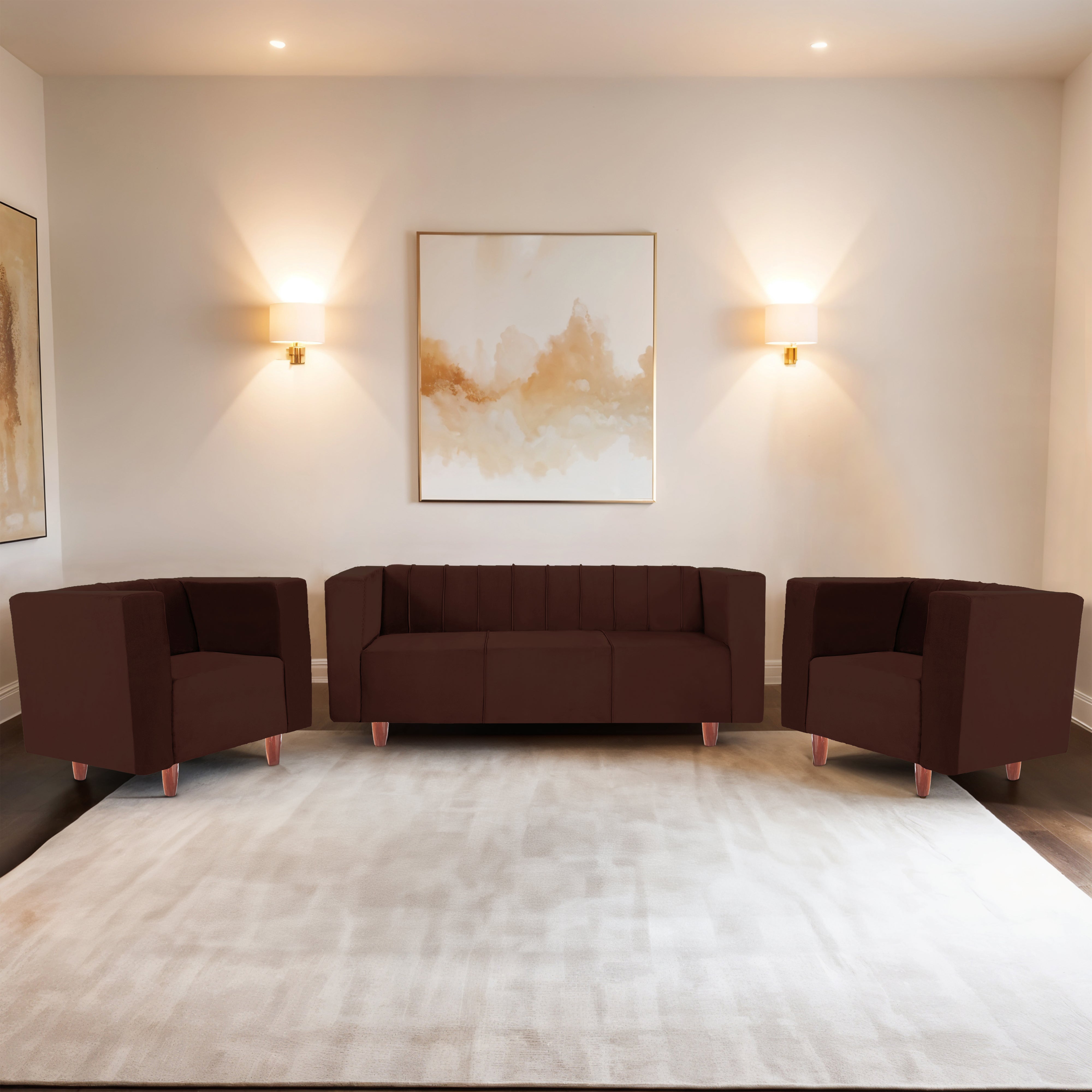 Sydney 5 Seater Sofa- (3+1+1) ( Premium Holland Fabric - Brown)