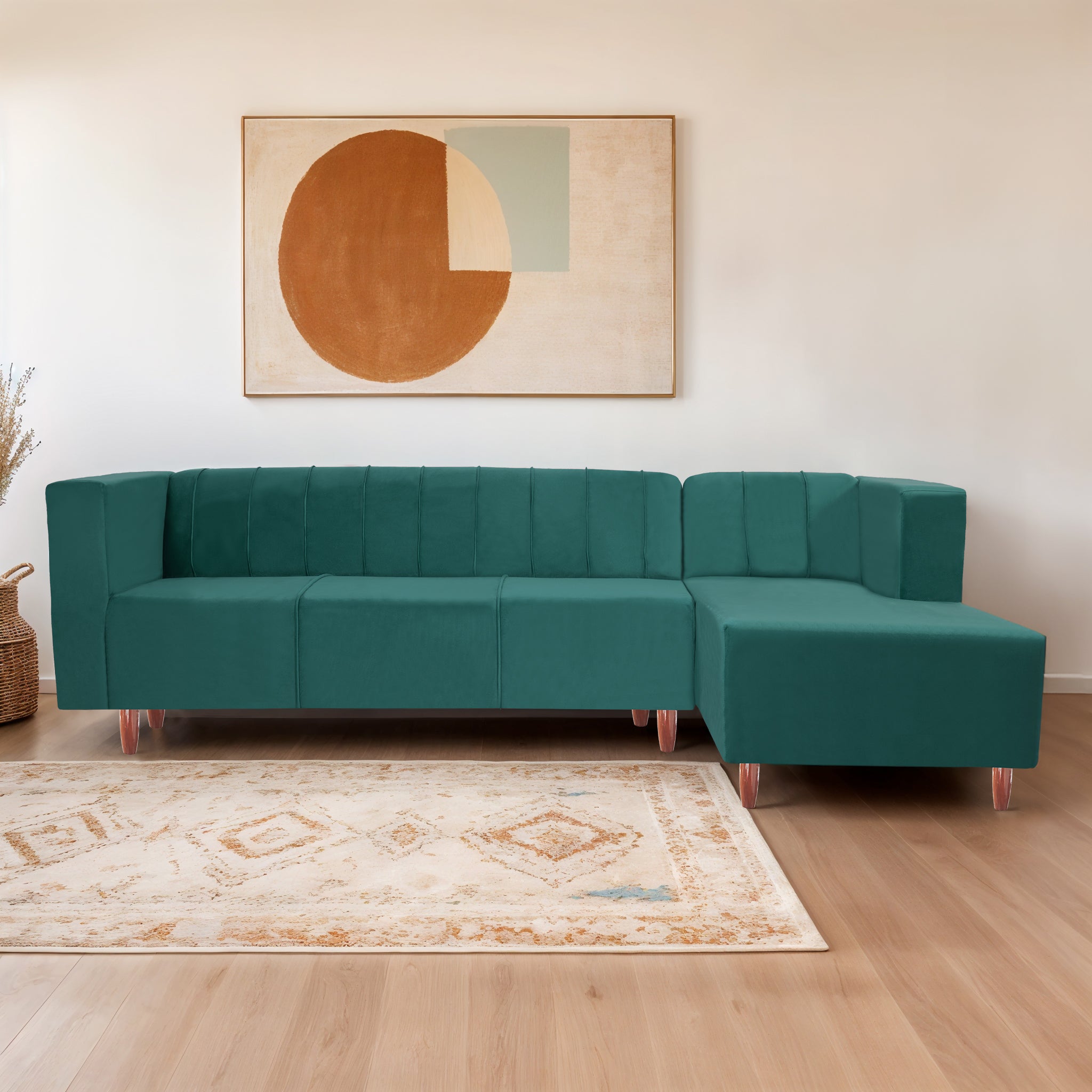 Sydney 6 Seater Sofa Right Corner- ( Polyster Holland Fabric- Teal )