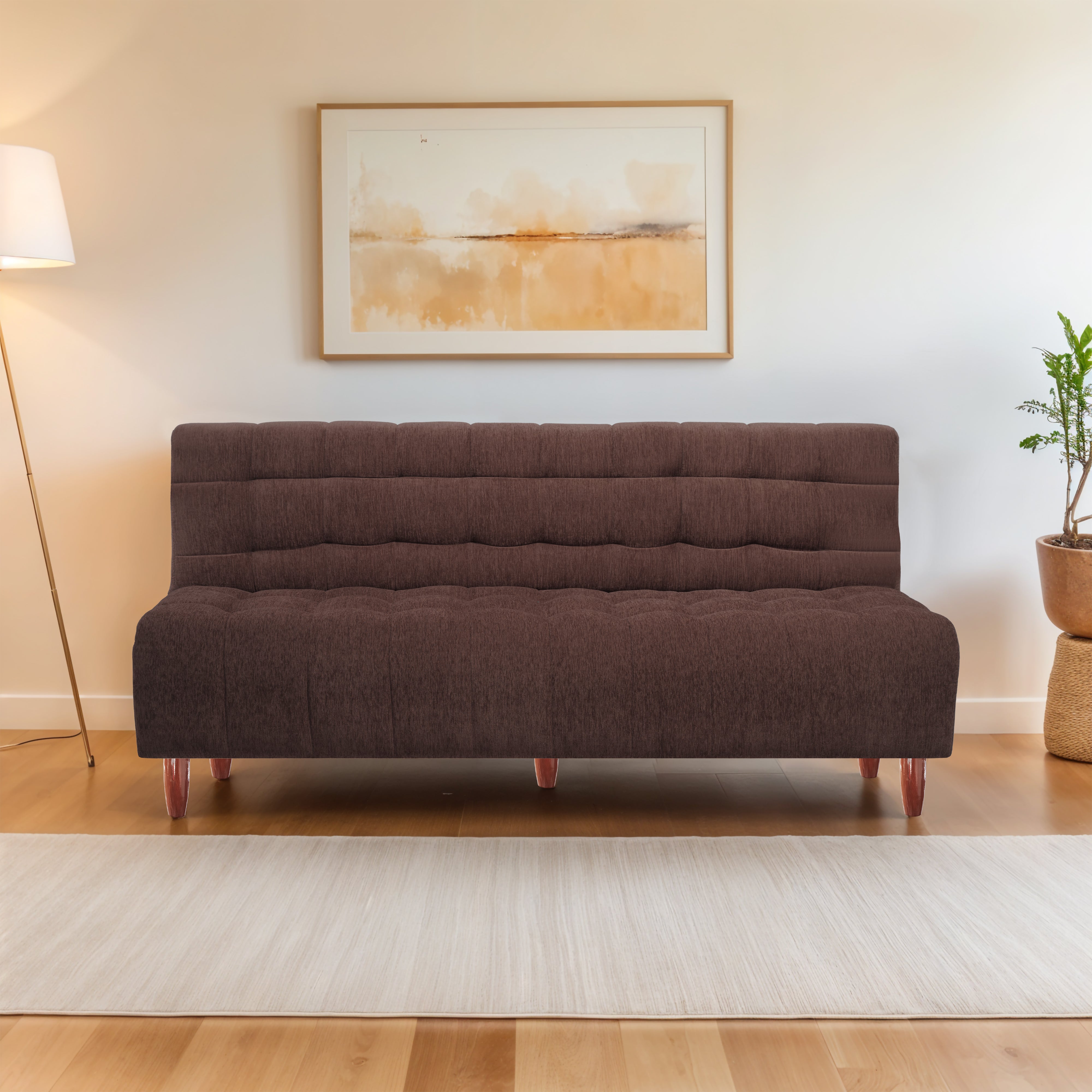 Florida Neo 3 Seater Wooden Sofa Cum Bed - ( Premium Molfino Fabric- Brown )