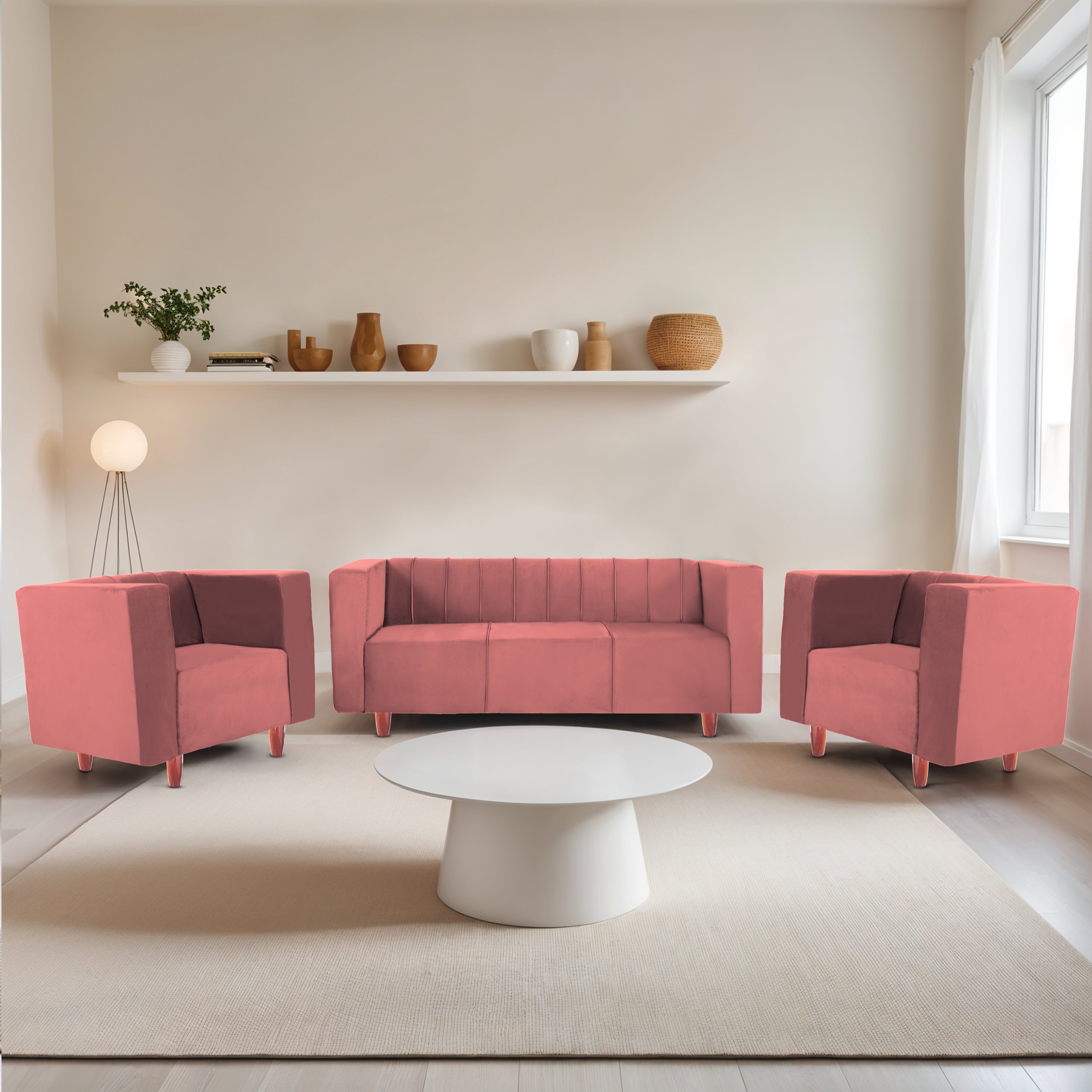 Sydney 5 Seater Sofa- (3+1+1) ( Premium Holland Fabric - Peach)